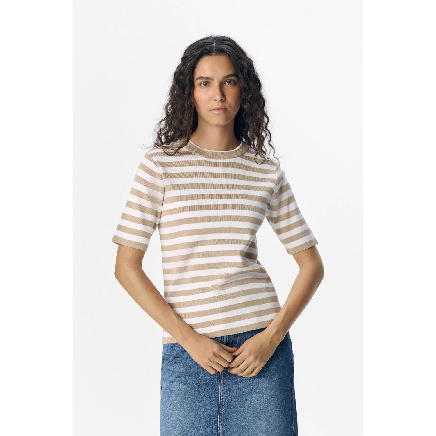 OBJECT gestreepte trui met korte mouw beige ecru