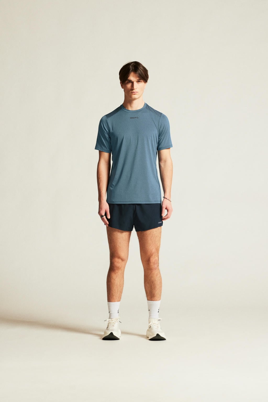 Blauwe heren Craft Essence sportshirt van polyester met korte mouwen en ronde hals