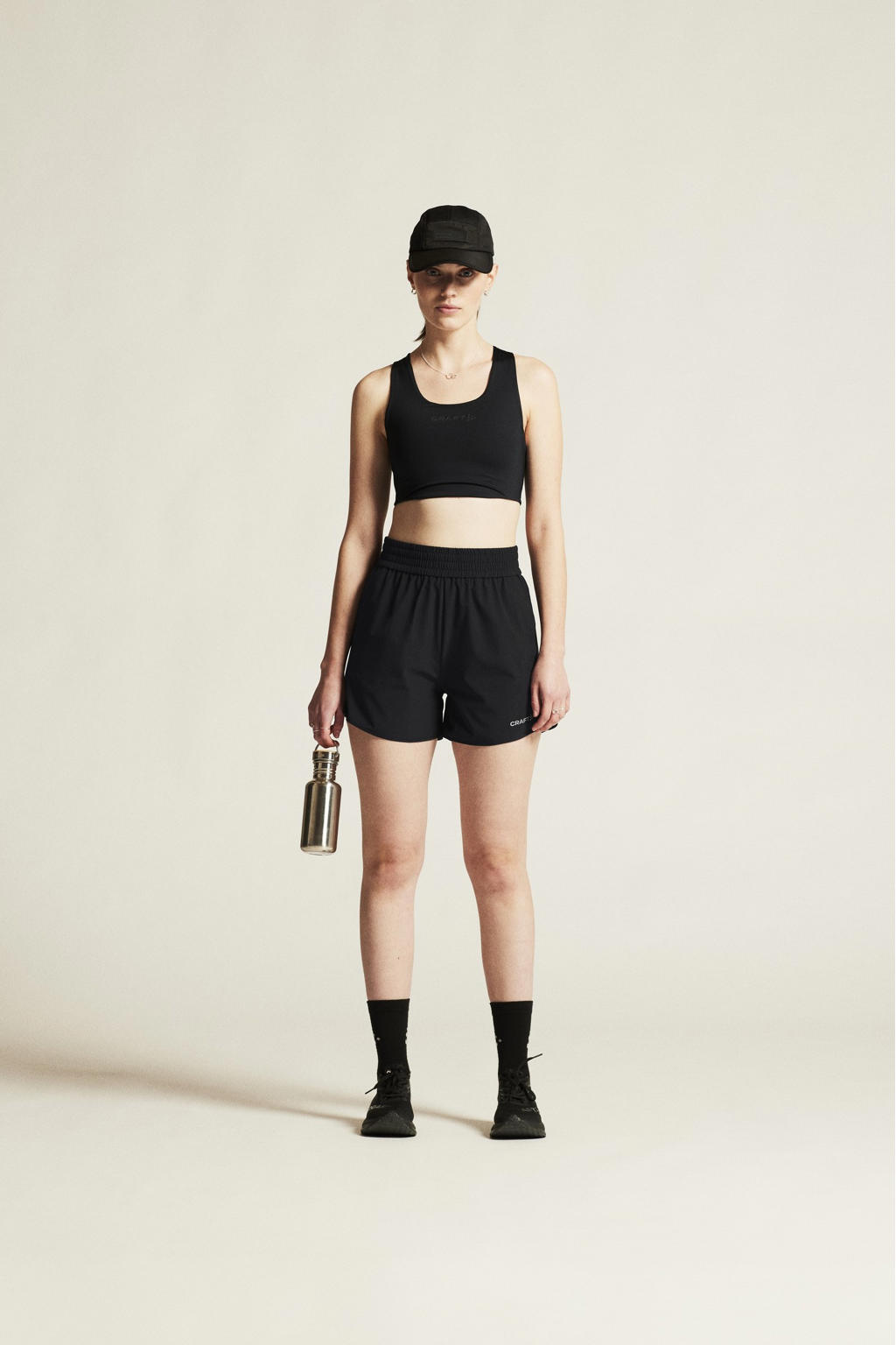 Zwarte dames Craft sportshort van polyester met regular fit, regular waist en elastische tailleband met koord