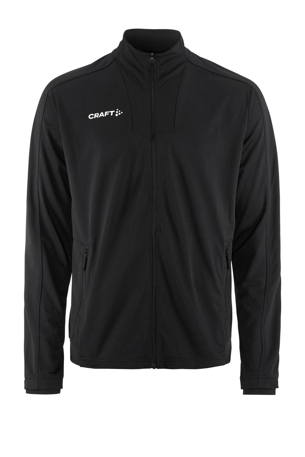 Zwarte heren Craft Senior trainingsjack Evolve 2.0 van polyester met lange mouwen, opstaande kraag en ritssluiting