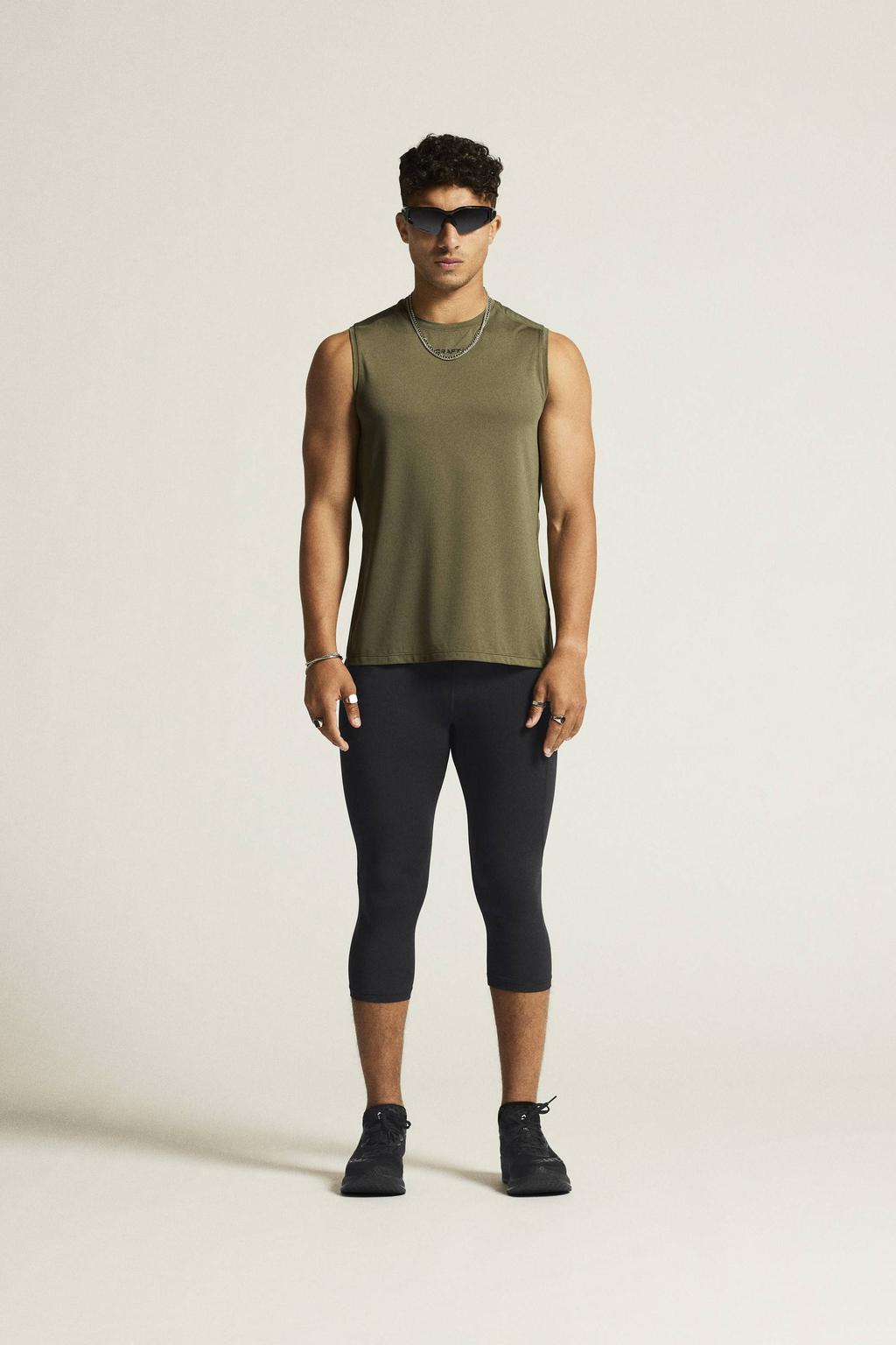 Olijfgroene heren Craft Essence sportsinglet van polyester met ronde hals