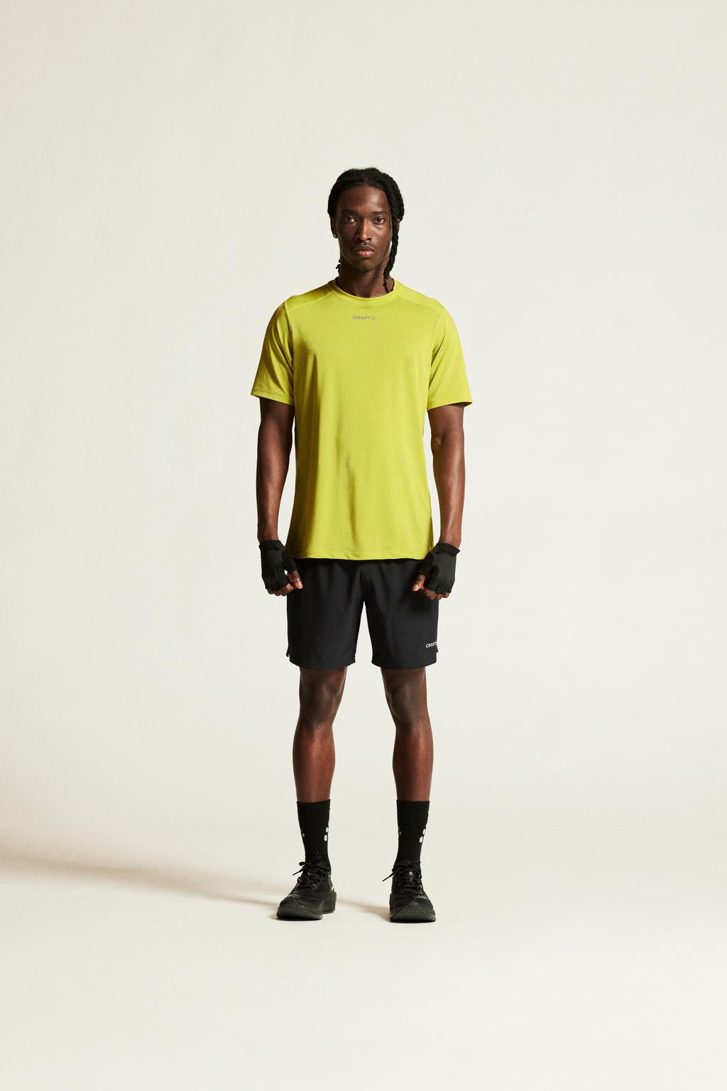 Gele heren Craft Essence sportshirt van polyester met korte mouwen en ronde hals