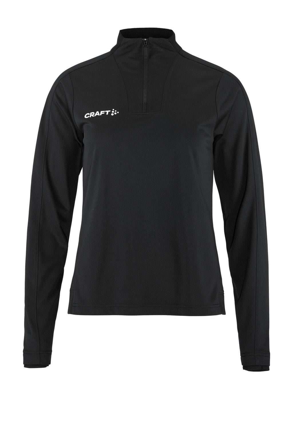 Zwarte dames Craft voetbalshirt Evolve 2.0 van polyester met lange mouwen, opstaande kraag en halve rits