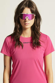 thumbnail: Roze dames Craft sportshirt van polyester met effen, korte mouwen en ronde hals