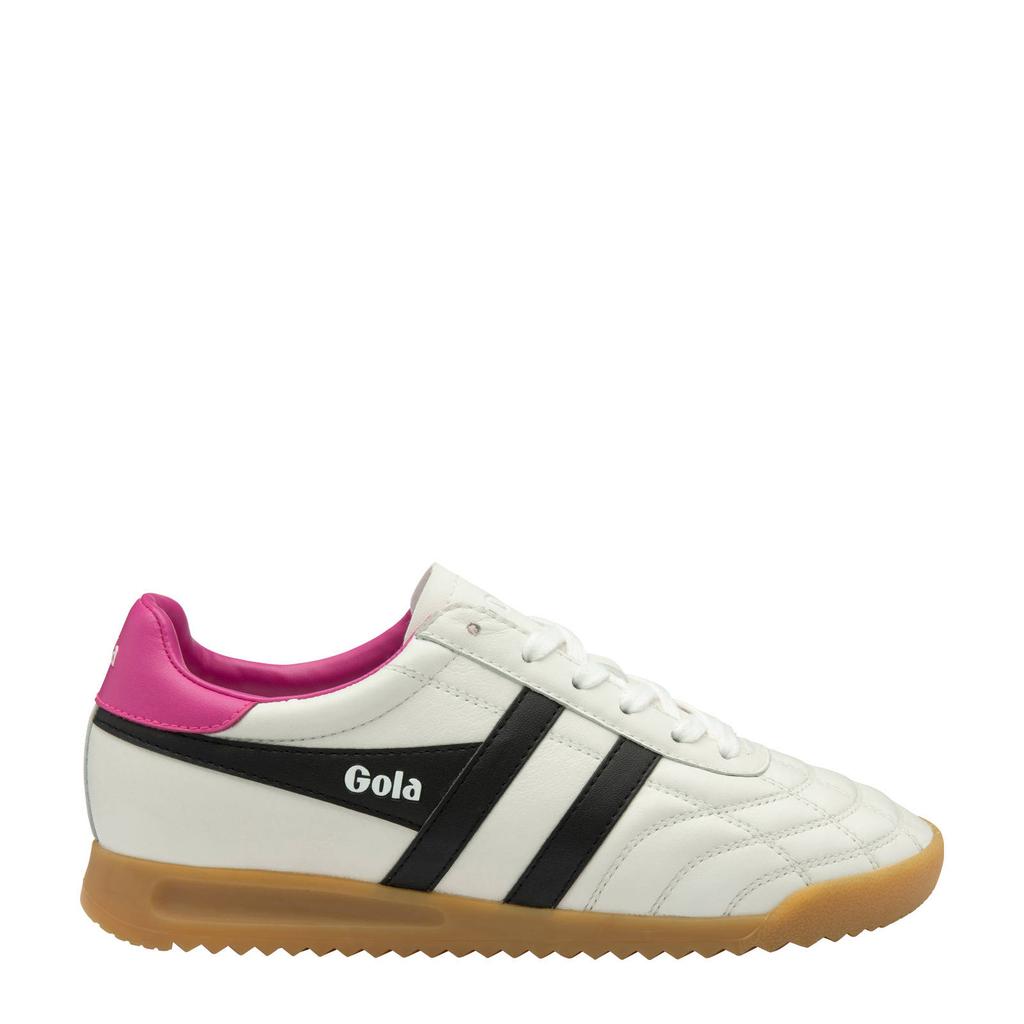 Wit, blauw en roze dames Gola Stadium leren sneakers met veters