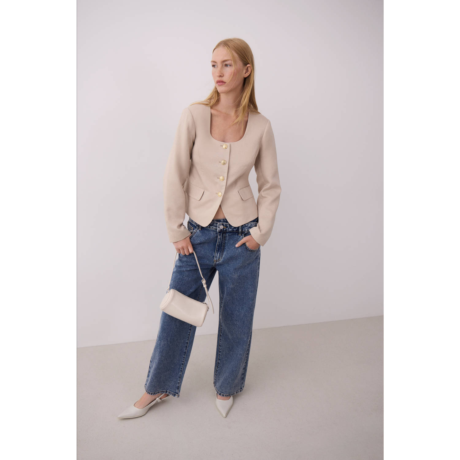 VILA wide leg jeans medium blue denim
