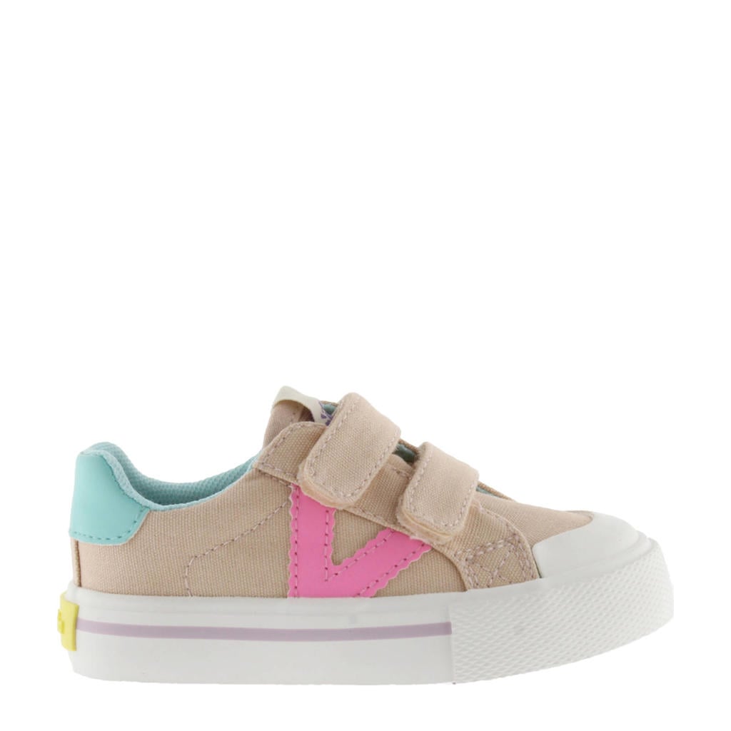 Beige en roze meisjes Victoria Tribu Tiras Lona sneaqkers van textiel met klittenband
