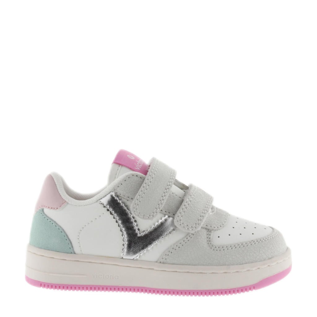 Wit en roze meisjes Victoria Tiempo Tiras Serraje Cra leren sneakers met klittenband