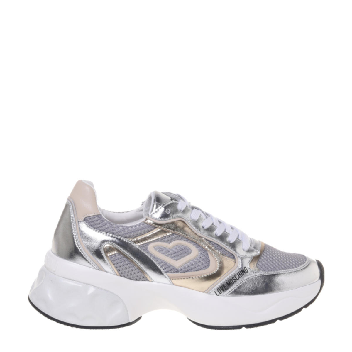 Love Moschino Crystal love chunky leren sneakers zilver/goud