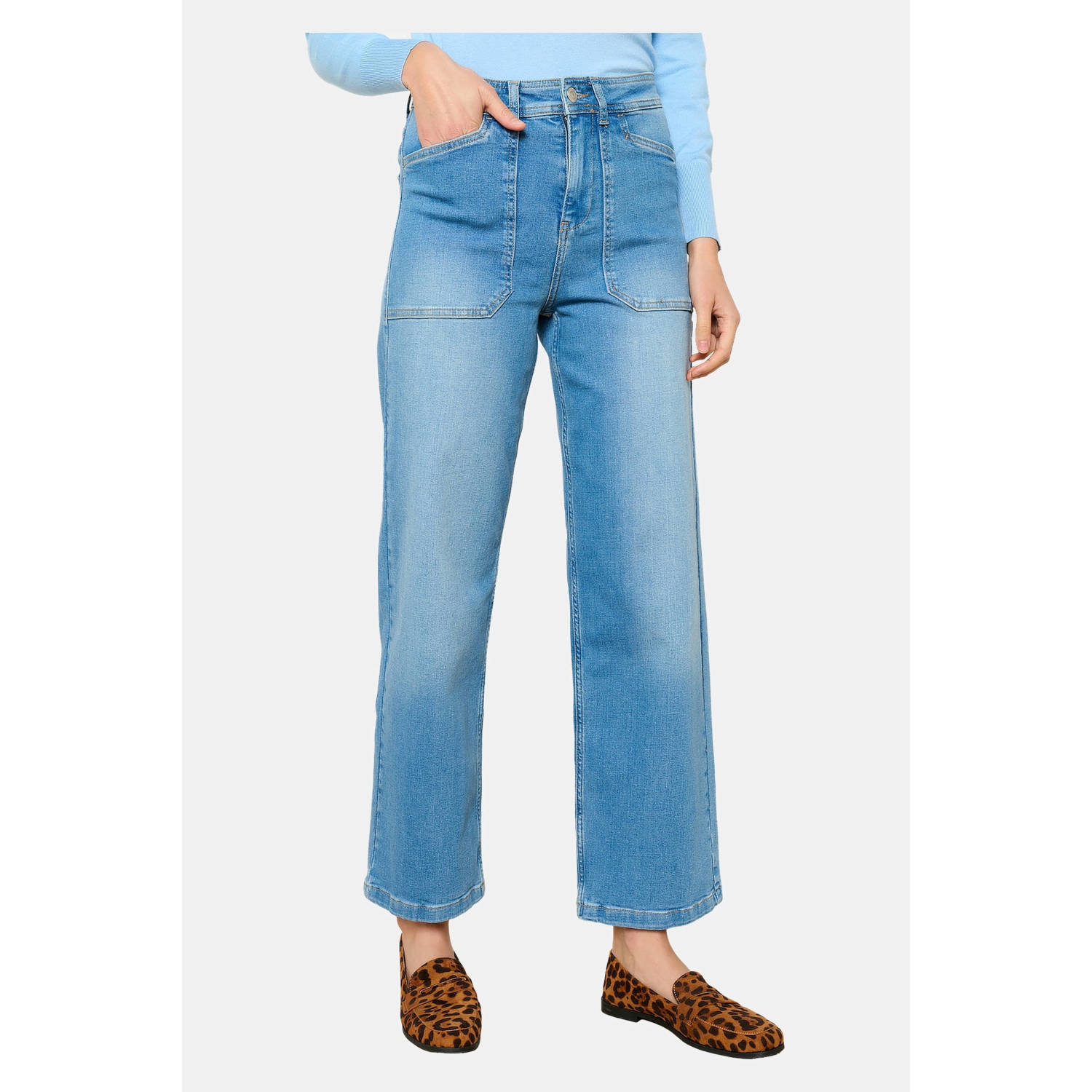 LOLALIZA high waist wide leg jeans medium blue denim