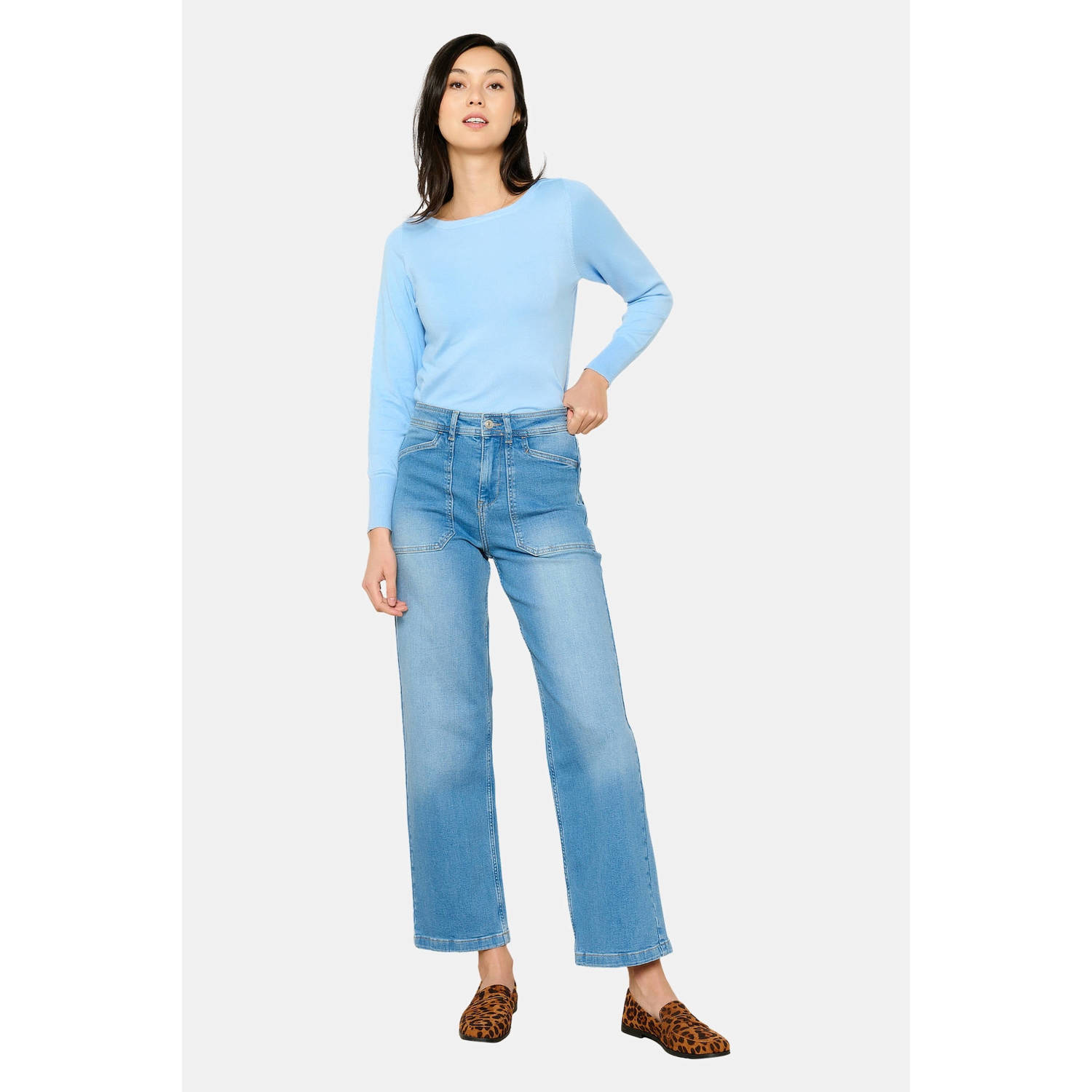 LOLALIZA high waist wide leg jeans medium blue denim
