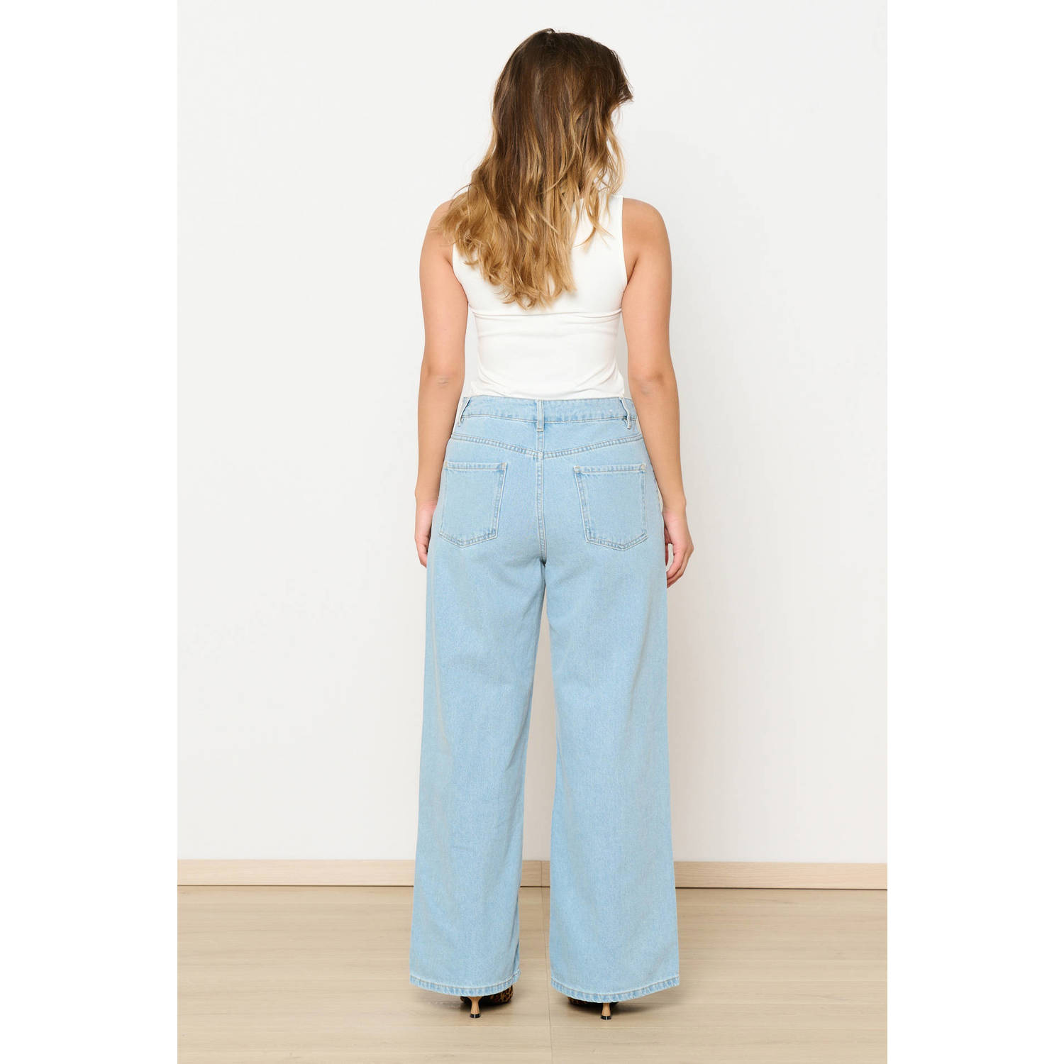 LOLALIZA high waist wide leg jeans light blue denim