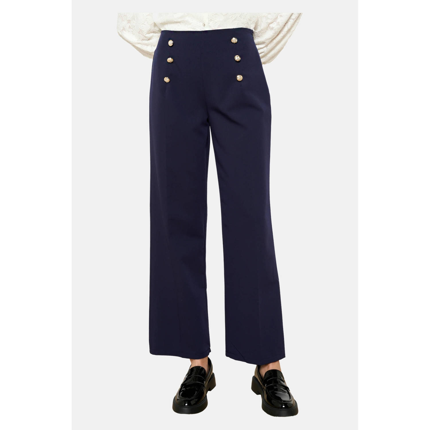 LOLALIZA wide leg high waist broek donkerblauw