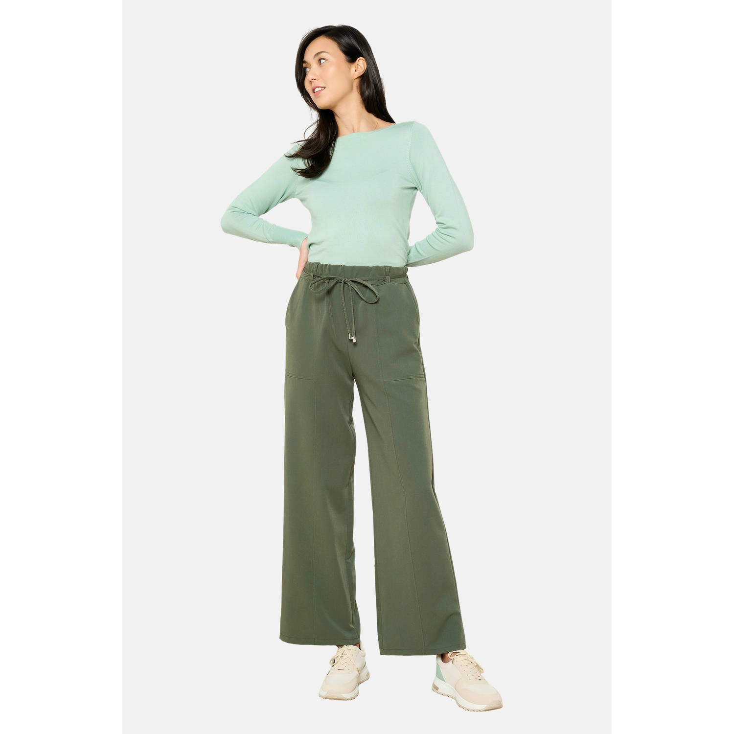 LOLALIZA wide leg high waist broek kaki