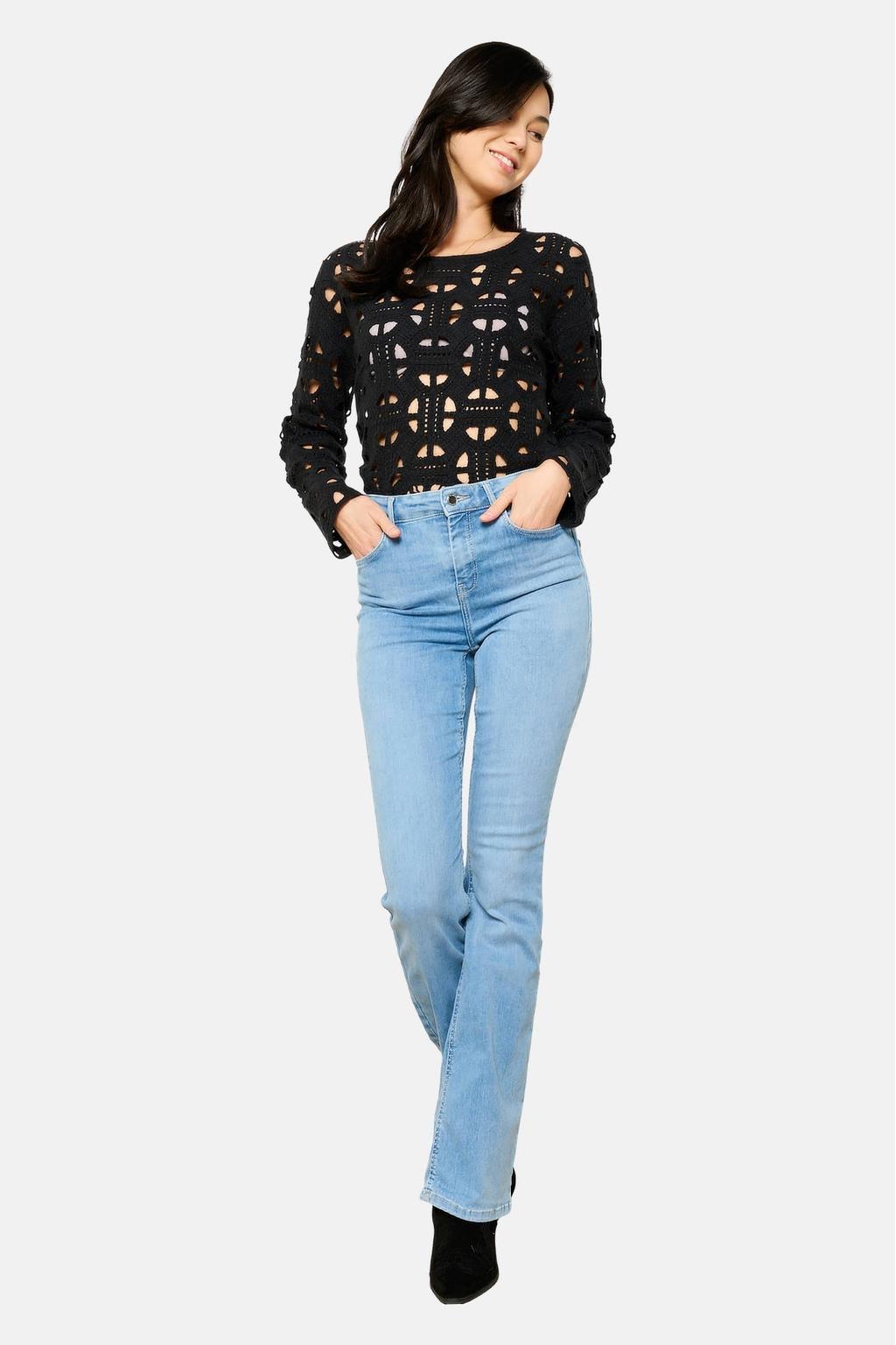 Light blue denim dames LOLALIZA flared jeans van denim met regular waist, rits- en knoopsluiting en effen
