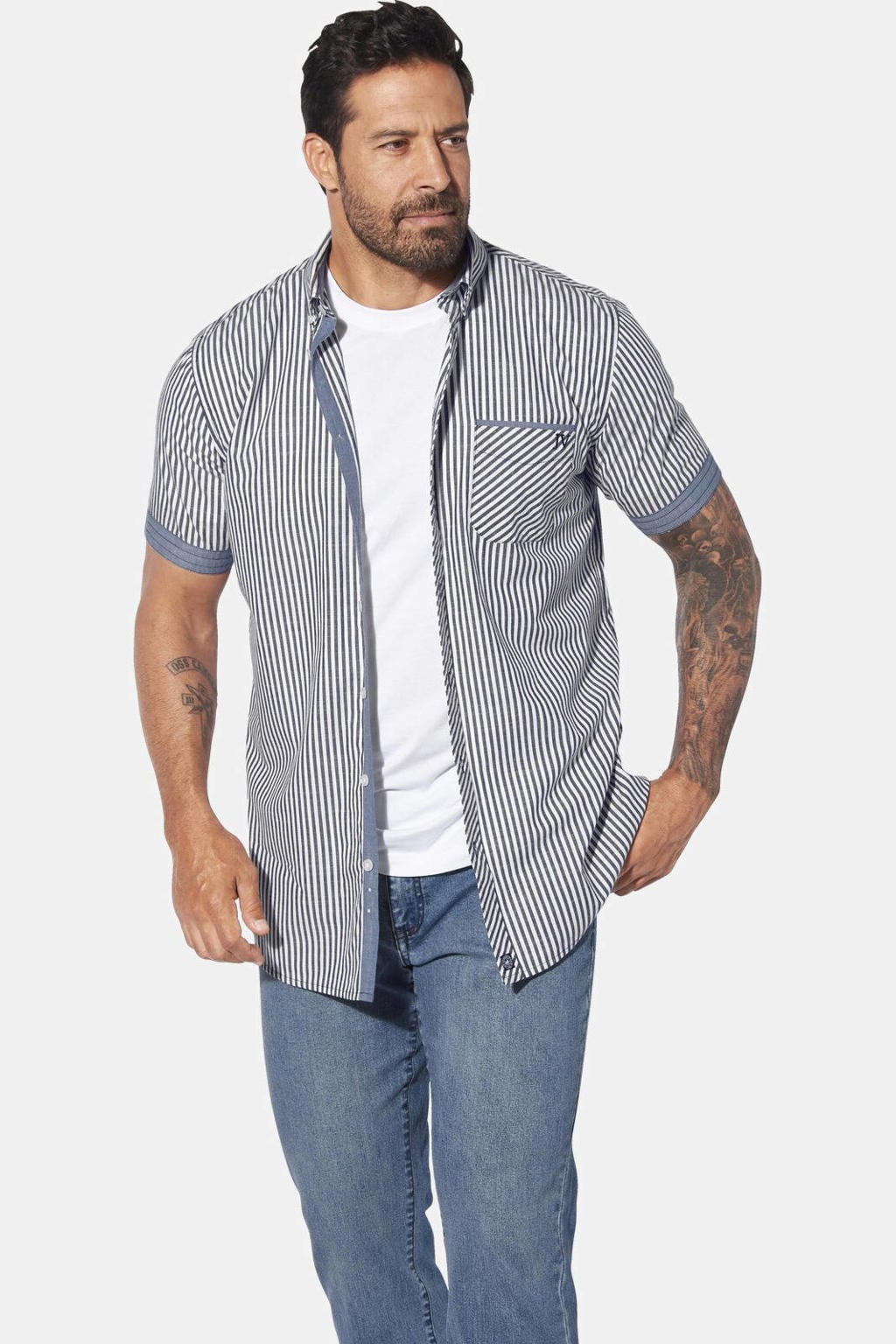Jan Vanderstorm casual overhemd donkerblauw
