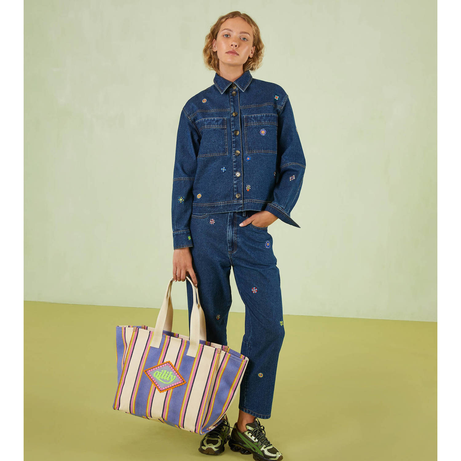 Oilily shopper Sea met strepen blauw ecru