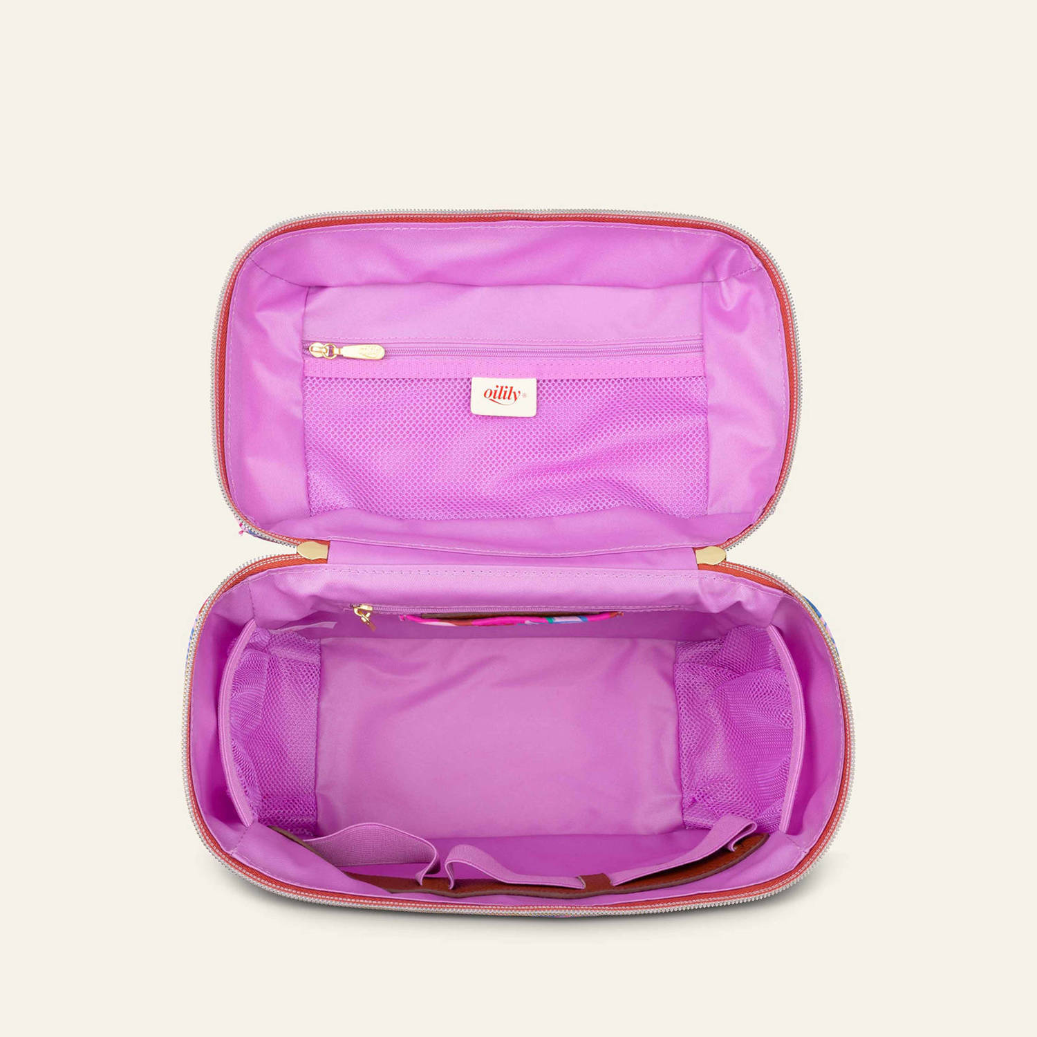 Oilily beautycase Coco met bloemen fuchsia blauw