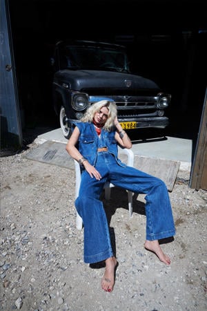 high waist medium blue denim