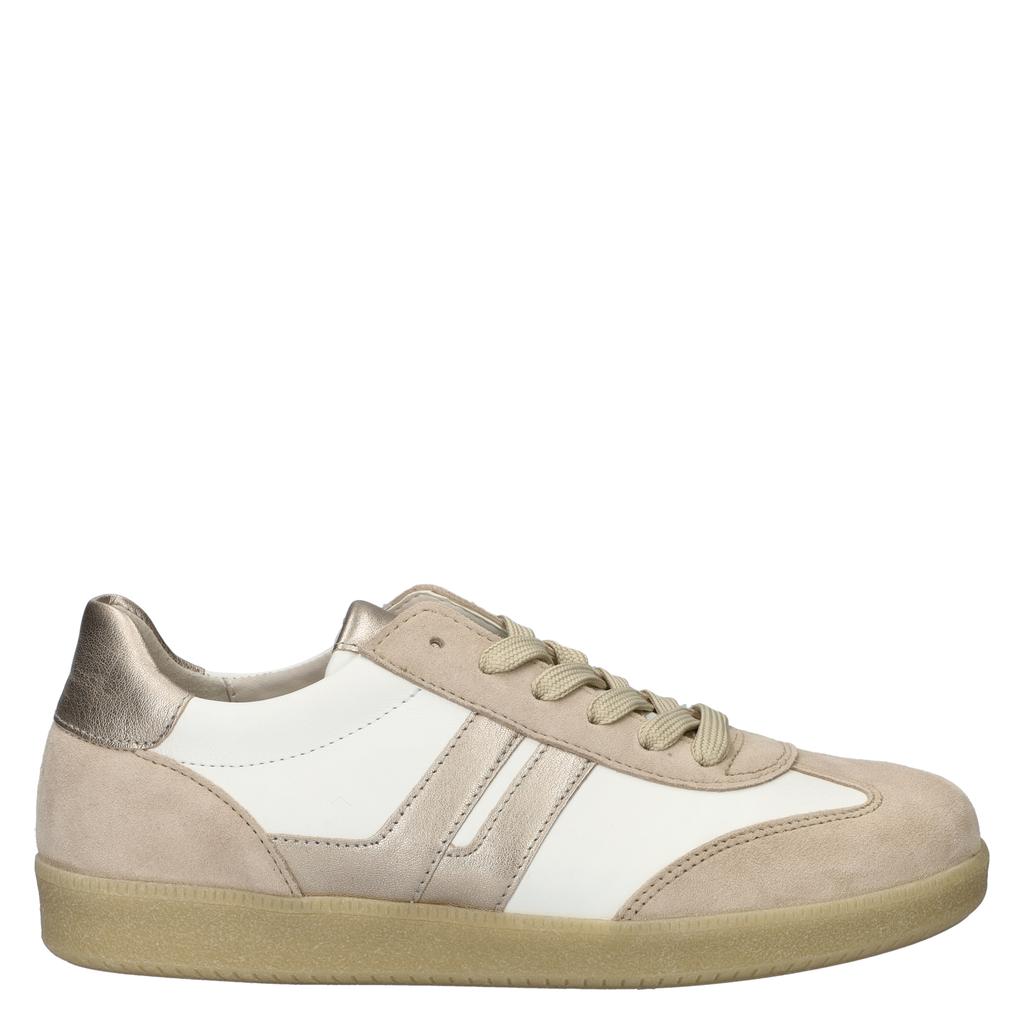 Beige en witte dames Gabor leren sneakers met veters