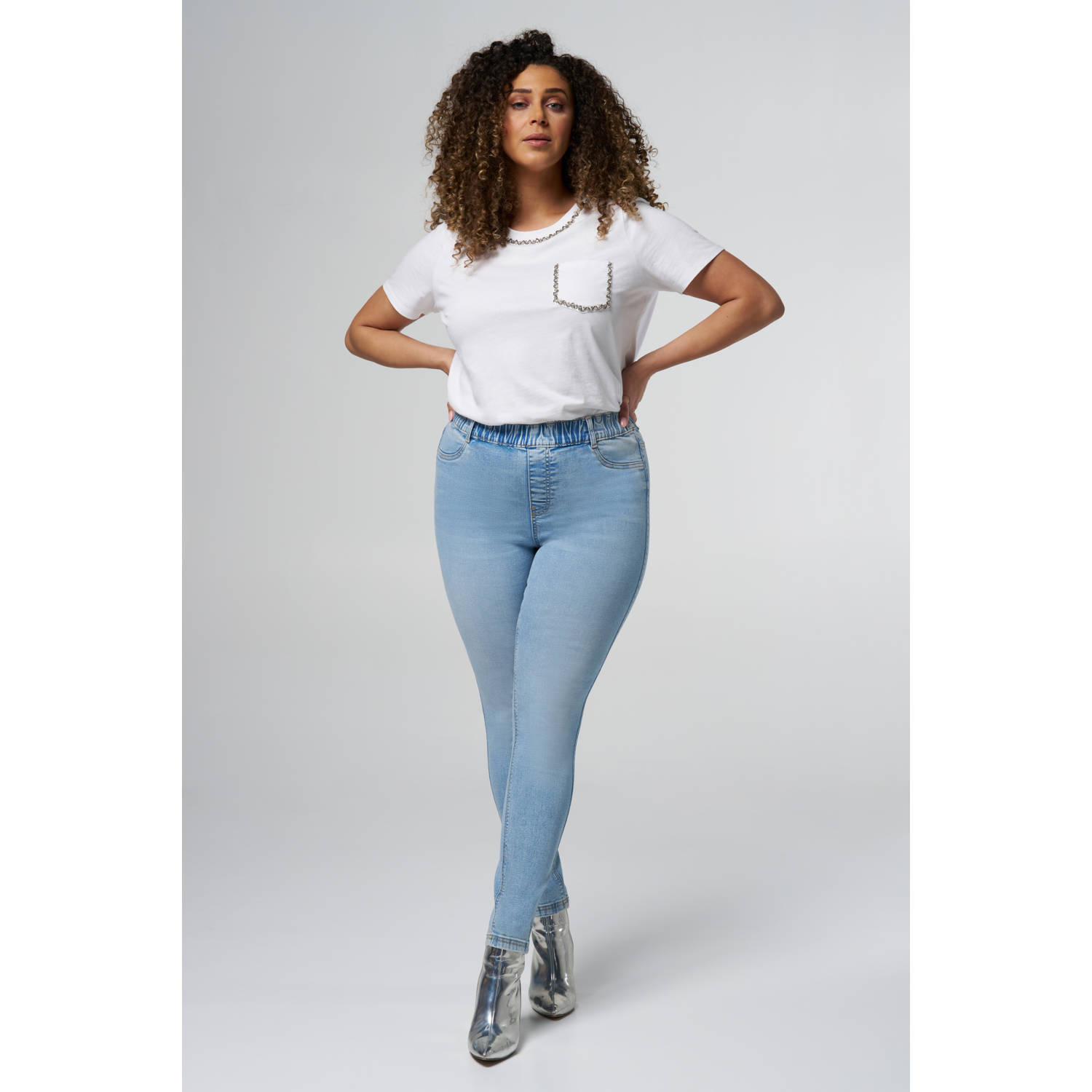 MS Mode slim regular waist broek medium blue denim