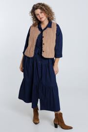 thumbnail: Beige dames Paprika asymmetrische top gilet van polyester met panterprint, ronde hals, knoopsluiting en textuur