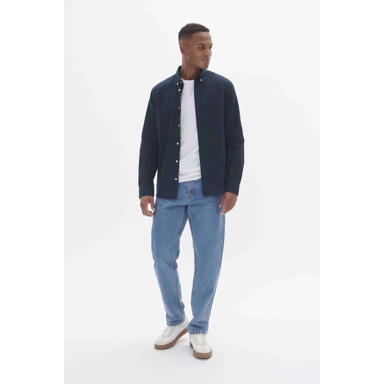 Matinique linnen casual overhemd donkerblauw
