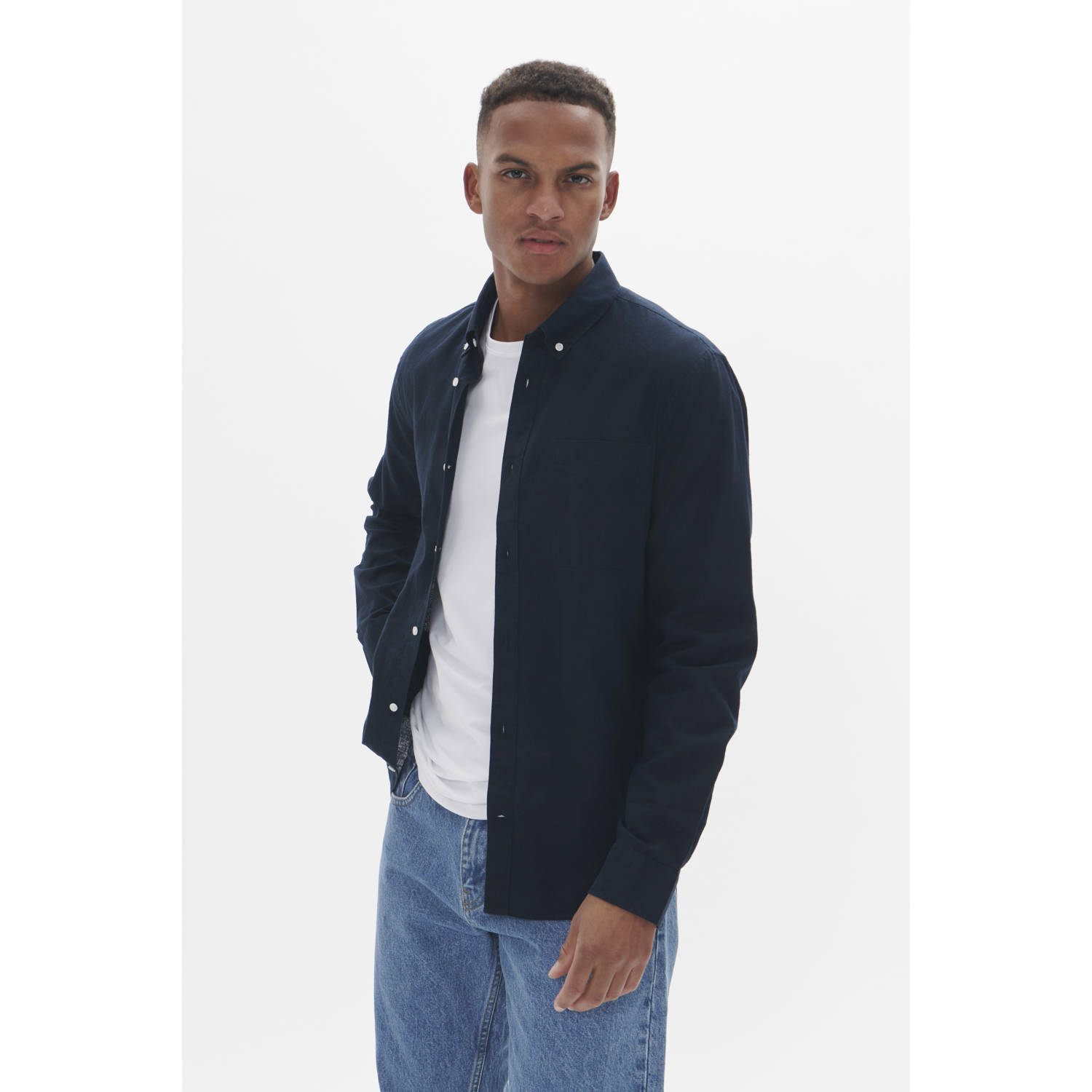 Matinique linnen casual overhemd donkerblauw
