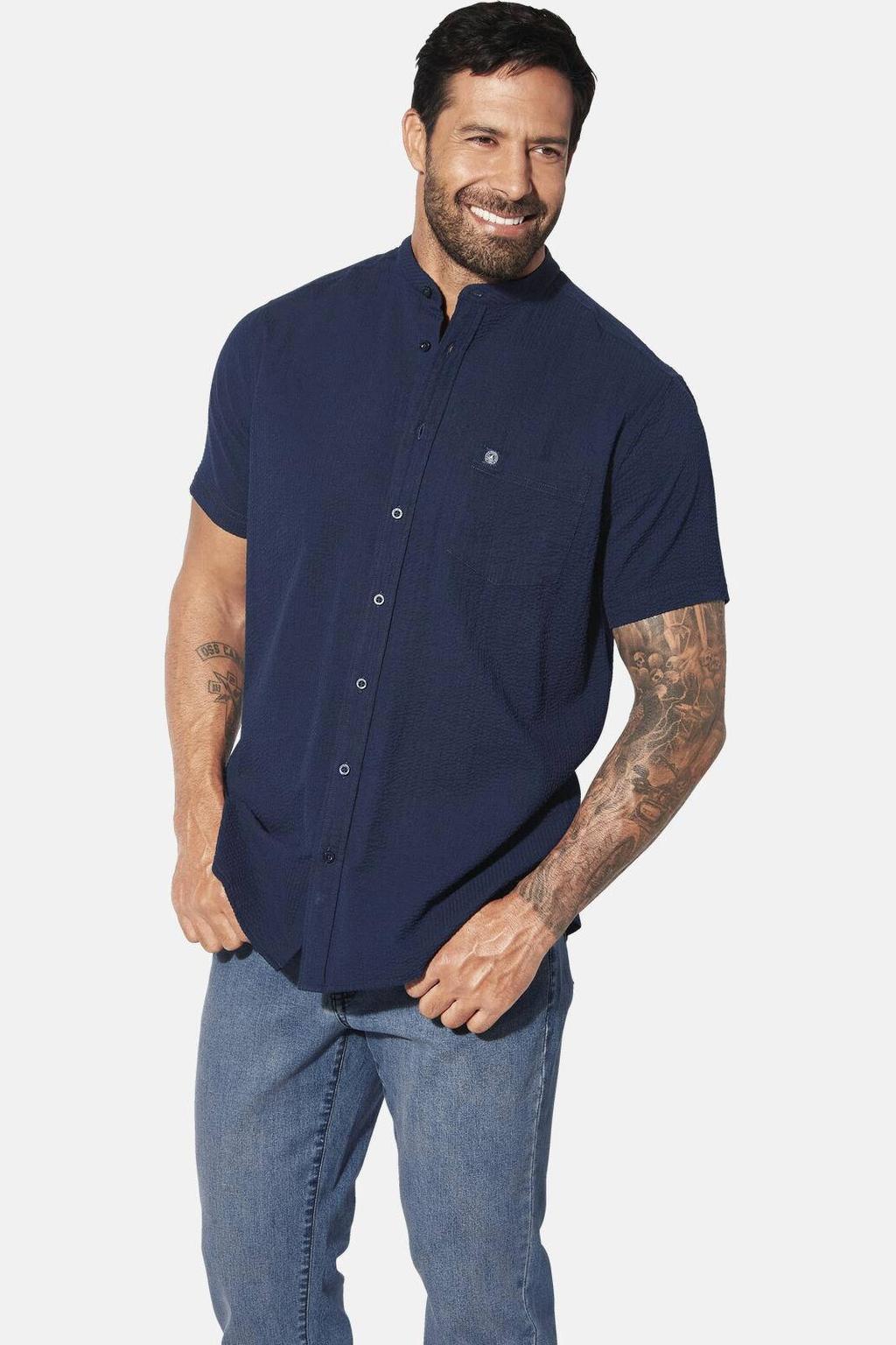 Jan Vanderstorm casual overhemd donkerblauw