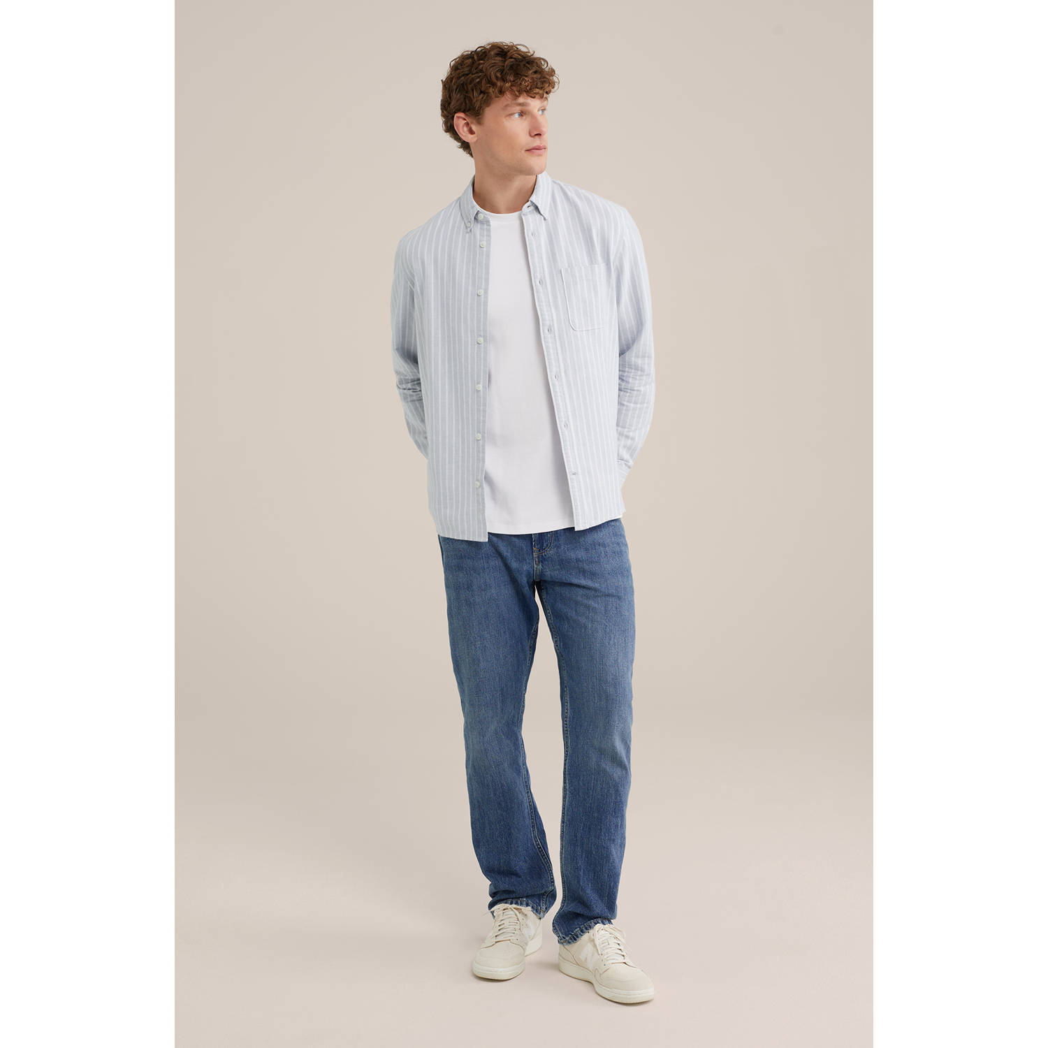 WE Fashion WE Fundamentals gestreept overhemd lichtblauw