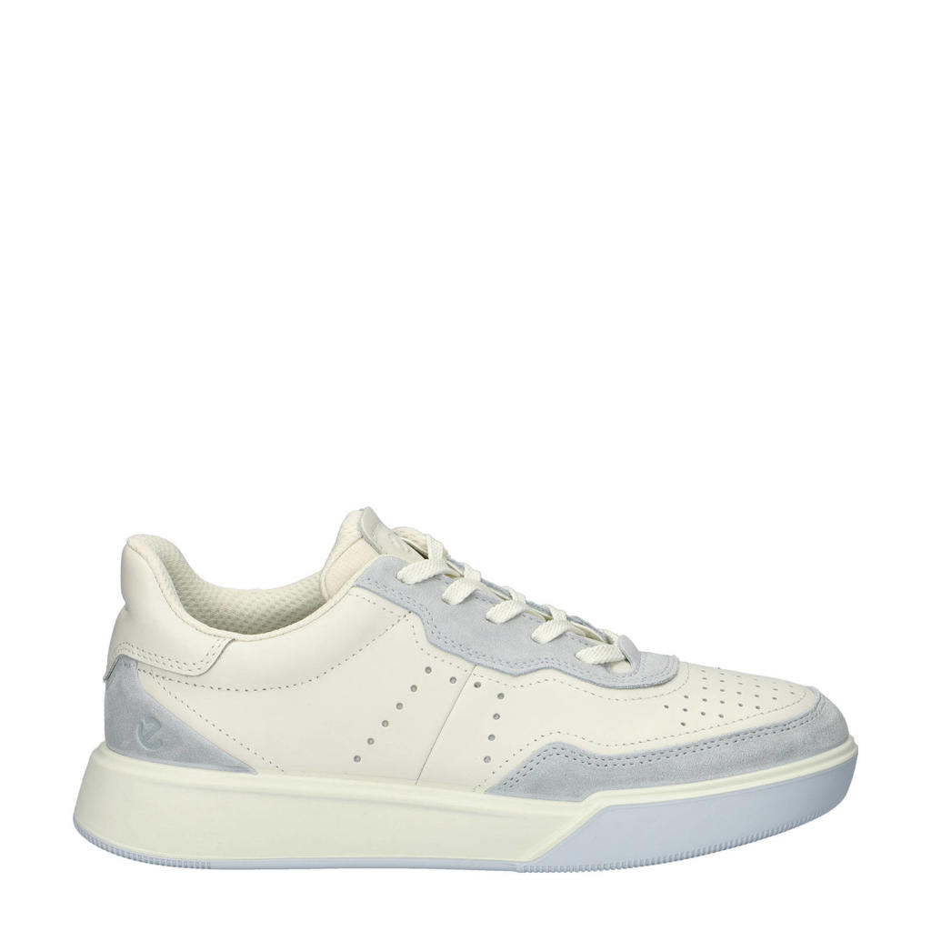 Wit en lichtblauwe dames Ecco Street Court leren sneakers met veters
