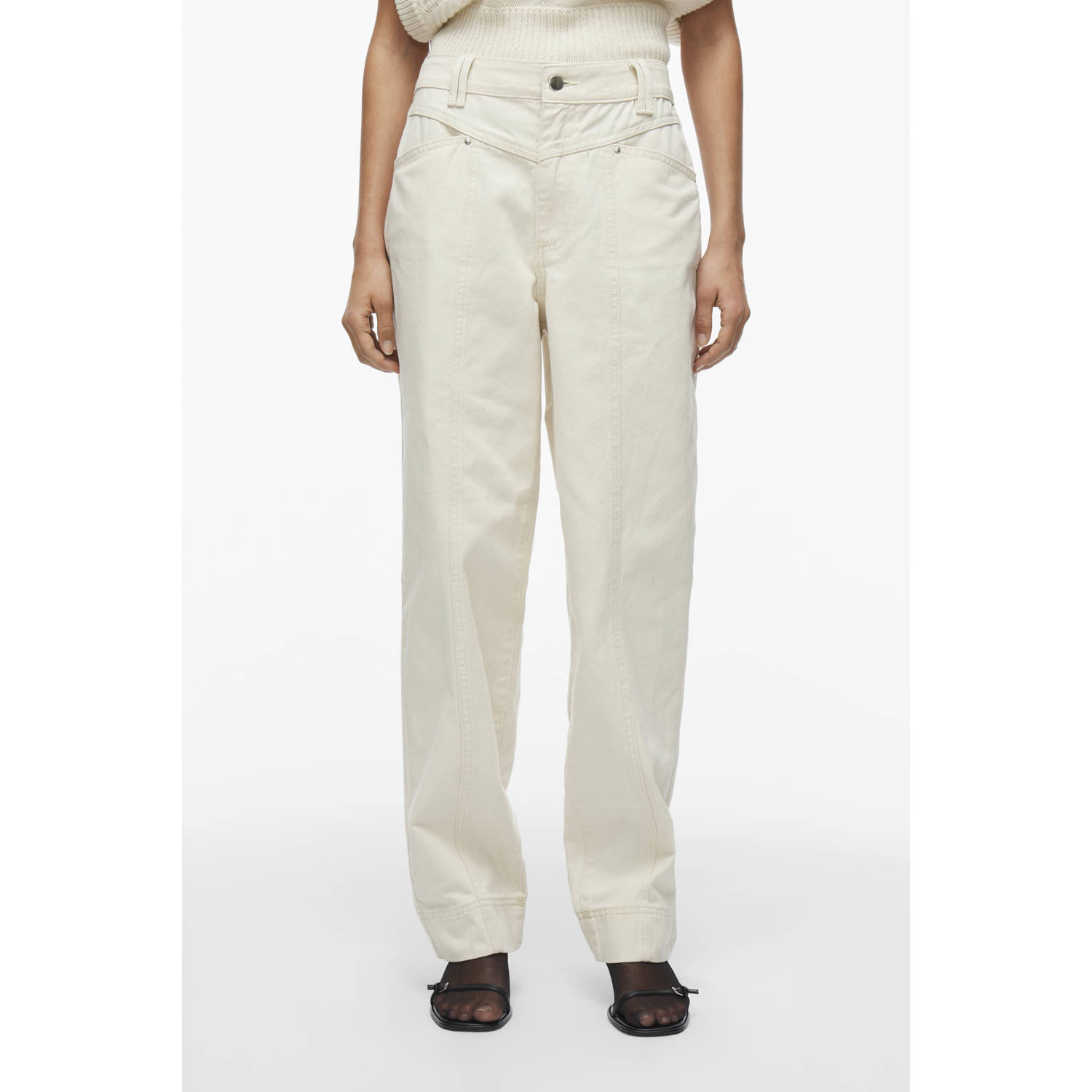 ROUGE EDIT high waist loose fit jeans ecru