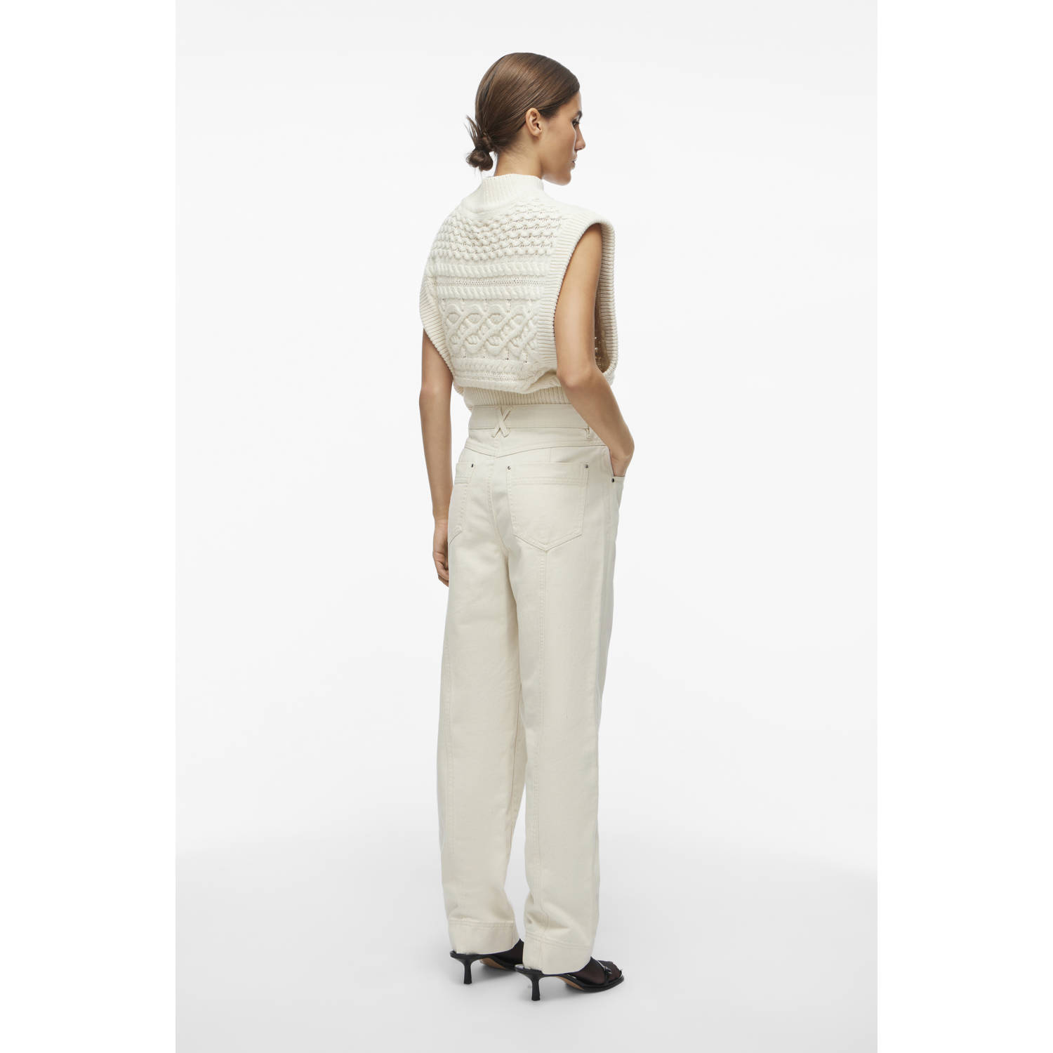 ROUGE EDIT high waist loose fit jeans ecru