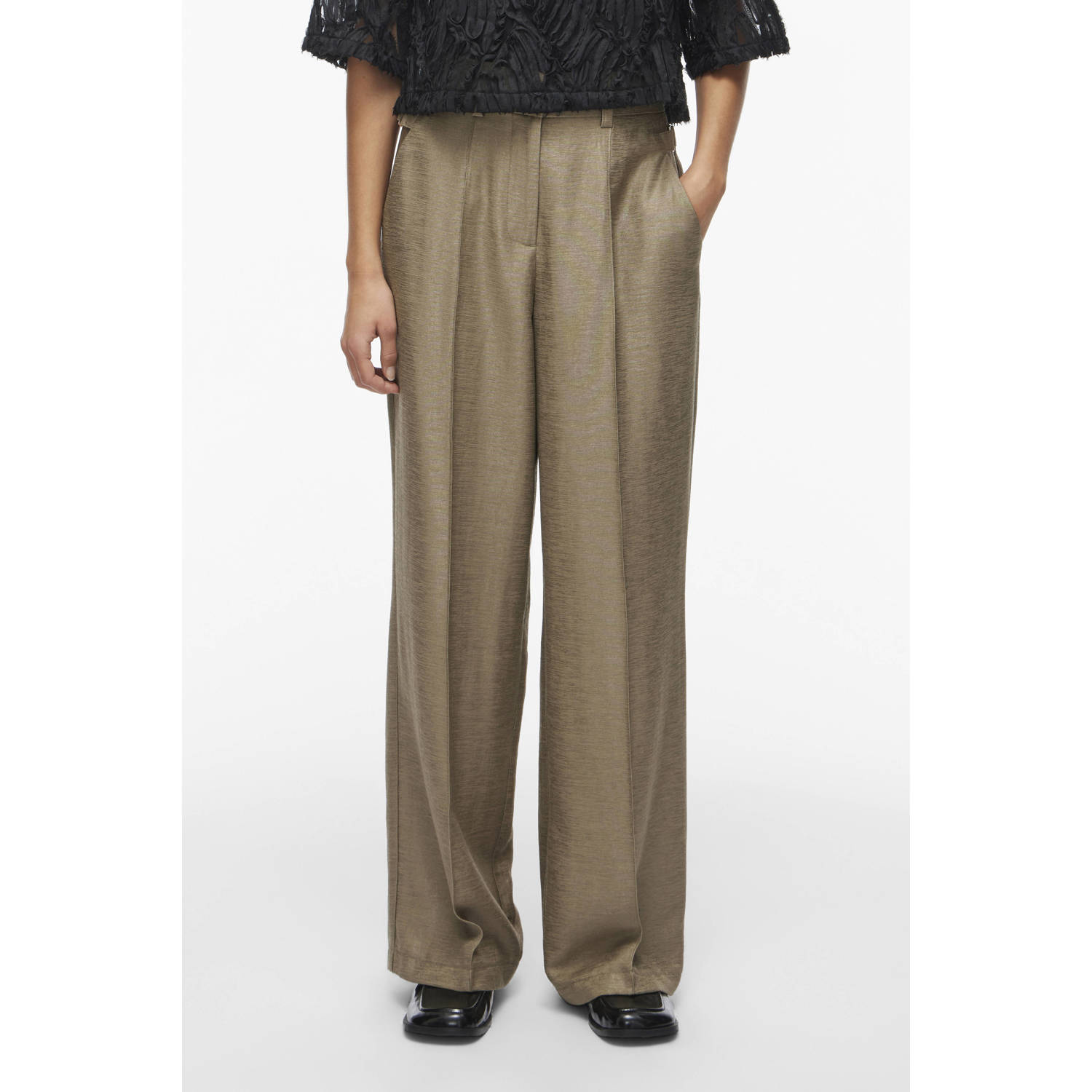 ROUGE EDIT rechtvallend regular waist casual broek beige