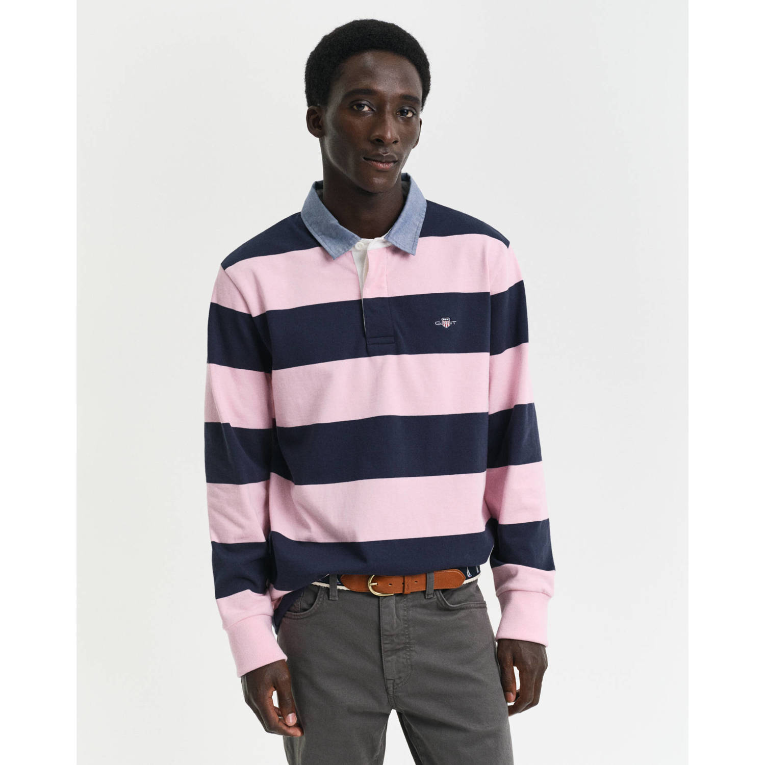 Gant Heavy Rugger Shield Polo Streep Navy Roze