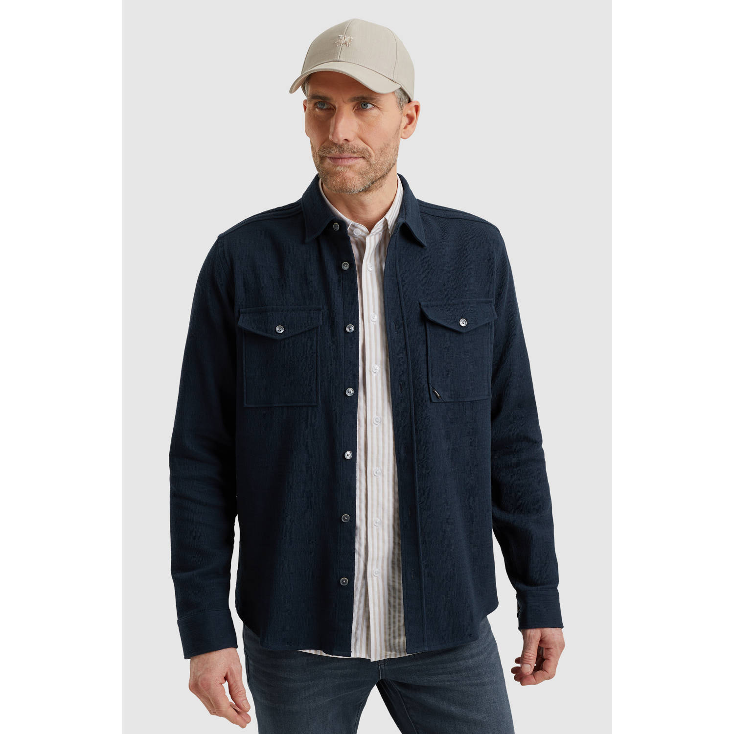 Vanguard Lange Mouw Super Structuur Shirt Blue Heren
