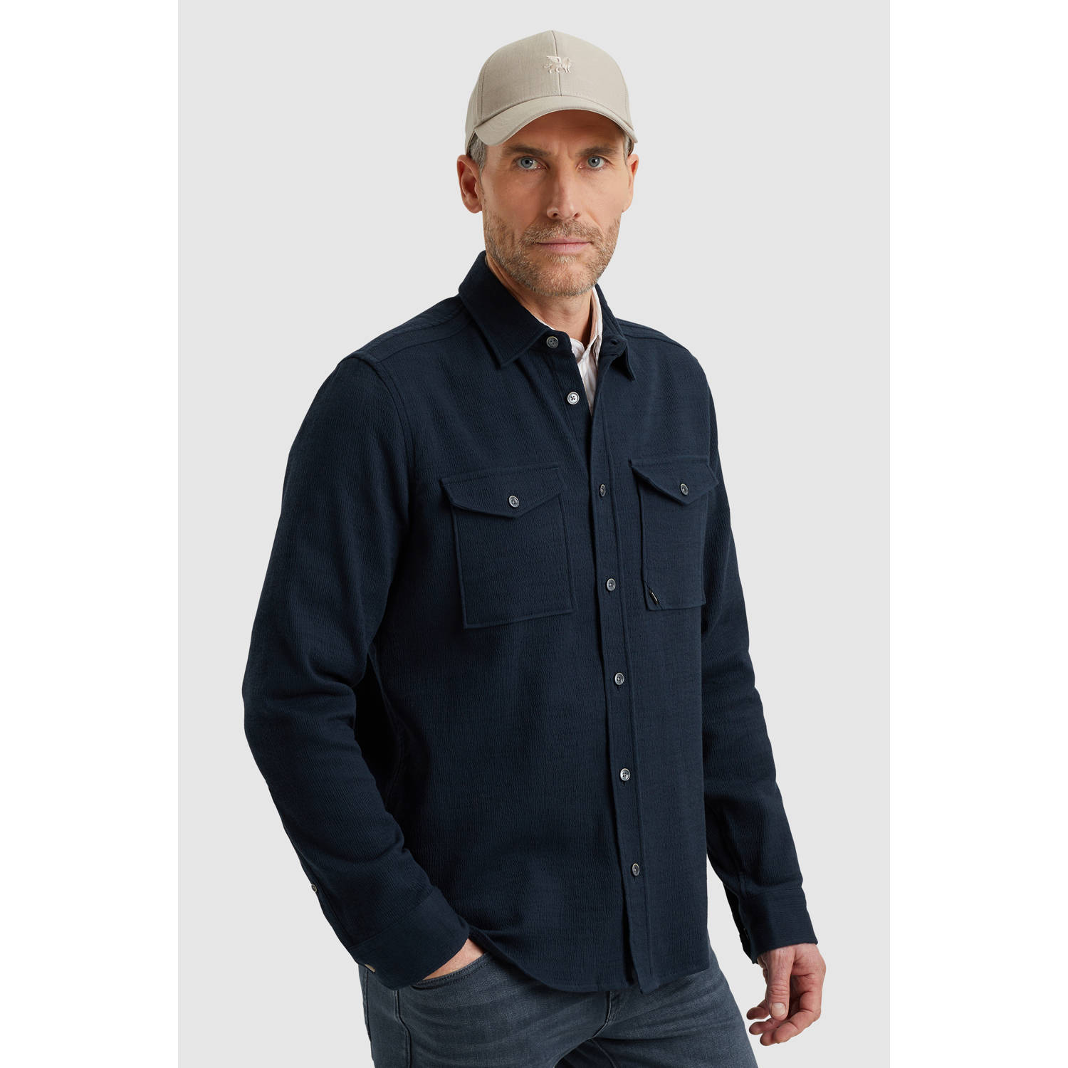 Vanguard casual overhemd met textuur donkerbruin