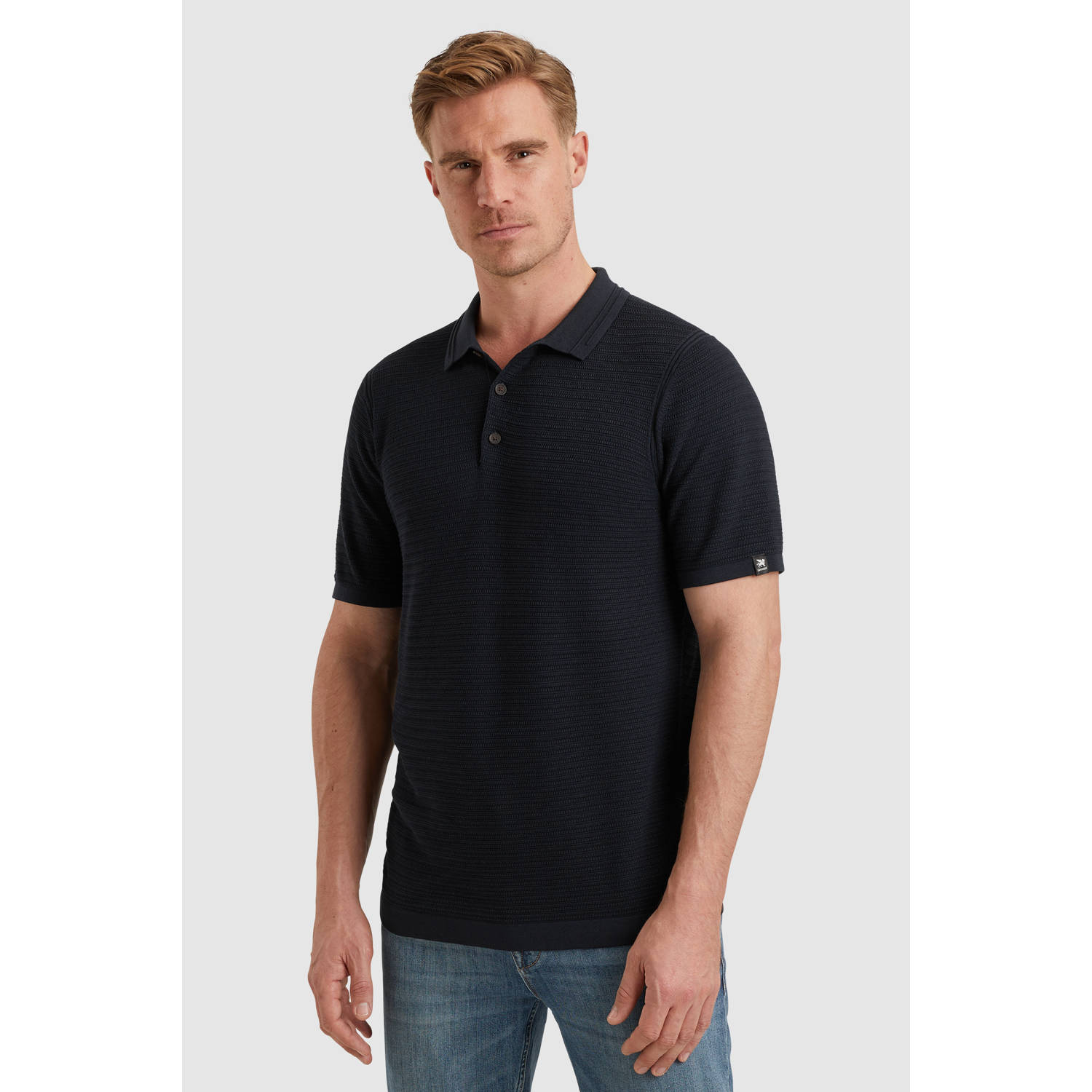 Vanguard regular polo met ingebreid patroon donkerblauw