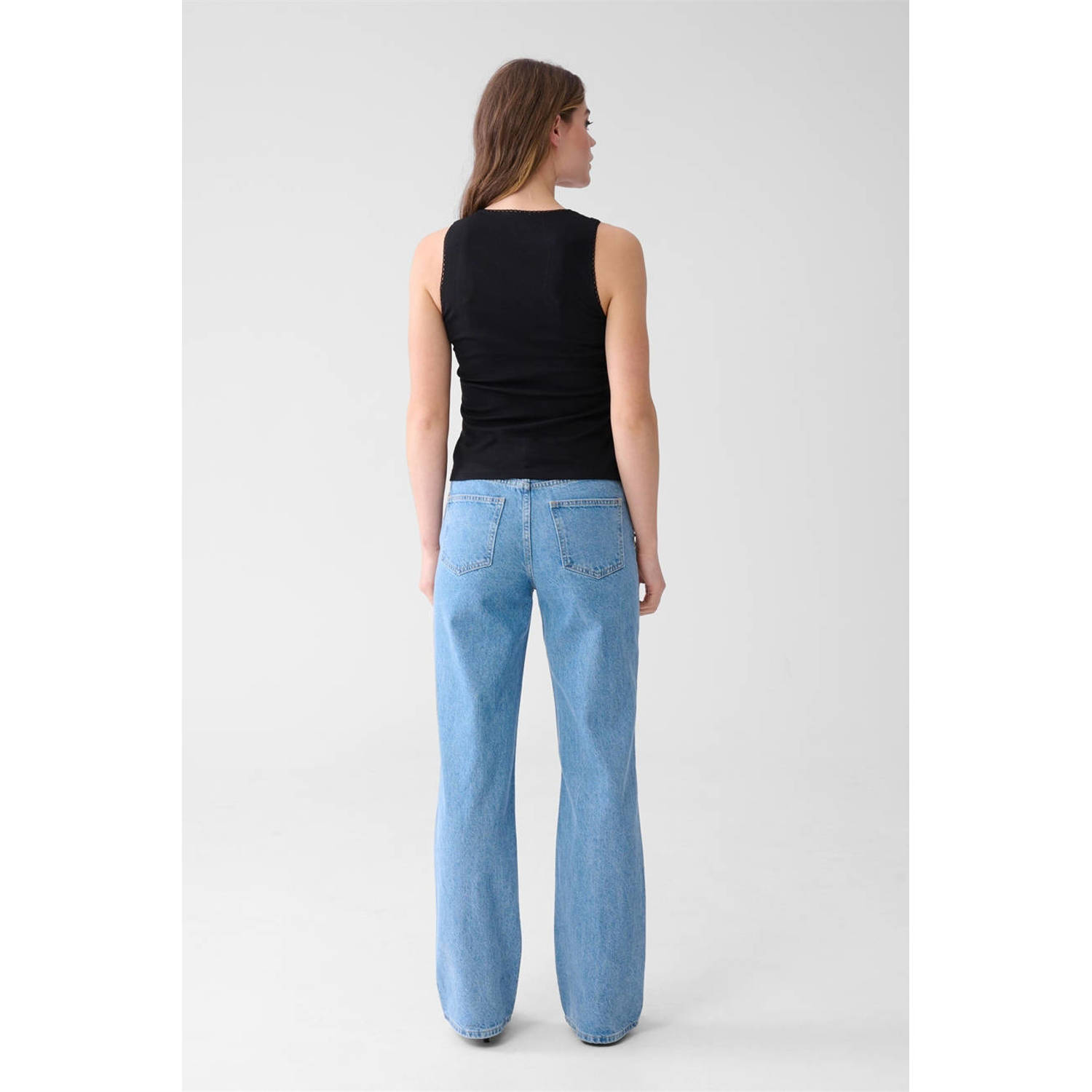 Shoeby singlet zwart rib gebreid