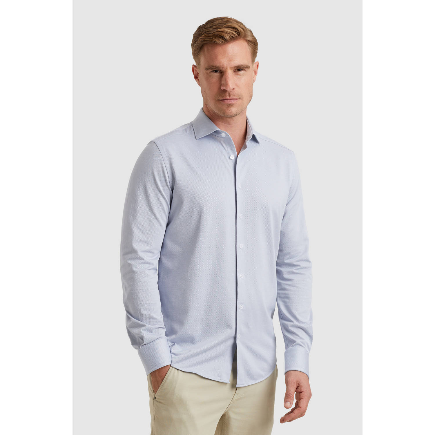 Vanguard Lange Mouw Oxford Jersey Shirt Blue Heren