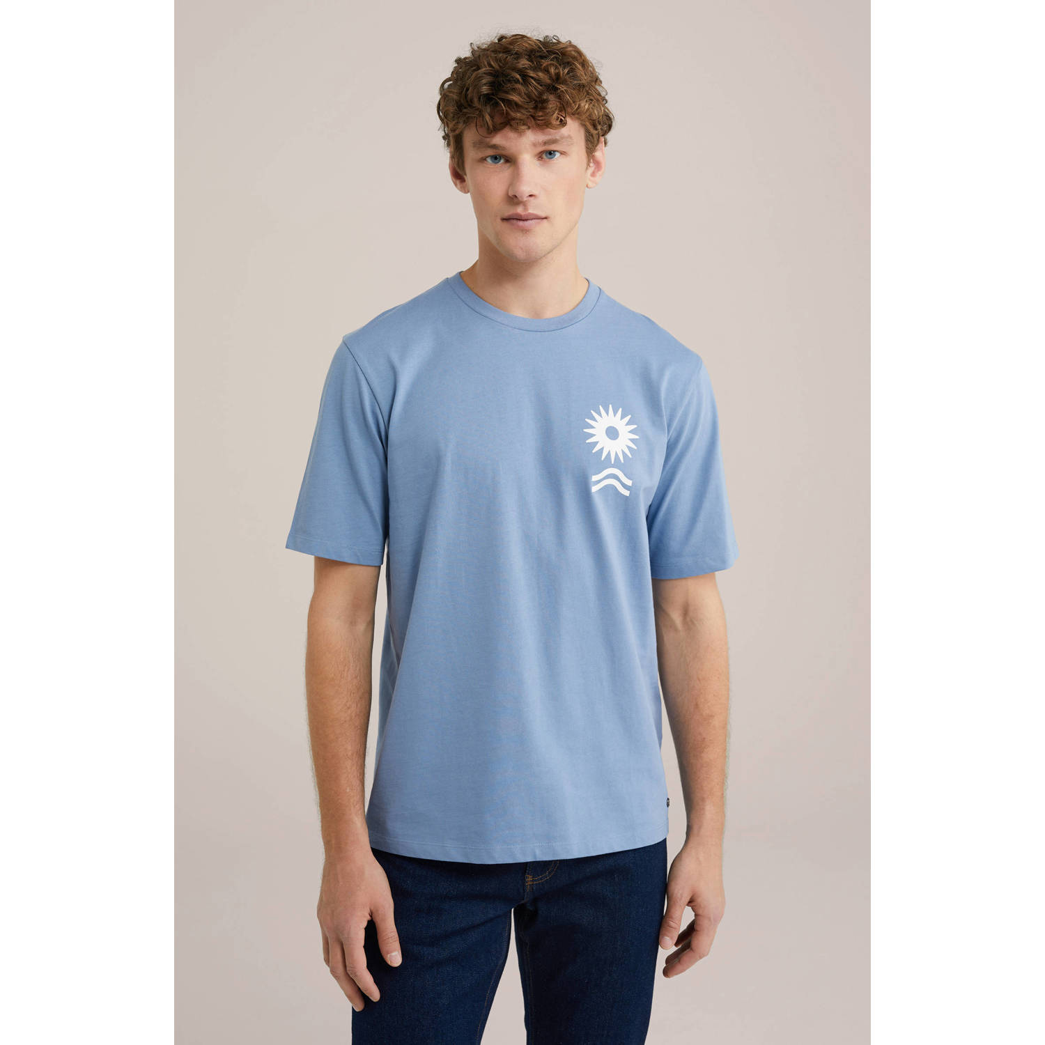 WE Fashion T-shirt met opdruk blauw