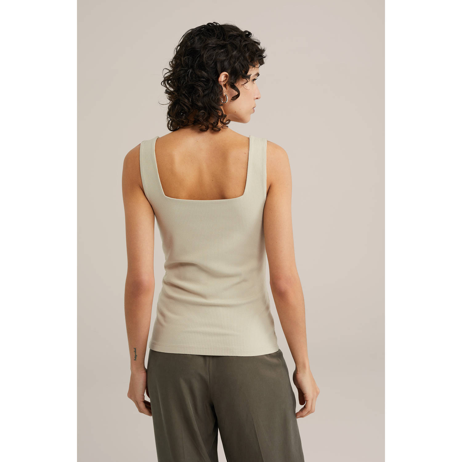 WE Fashion singlet rib gebreid beige