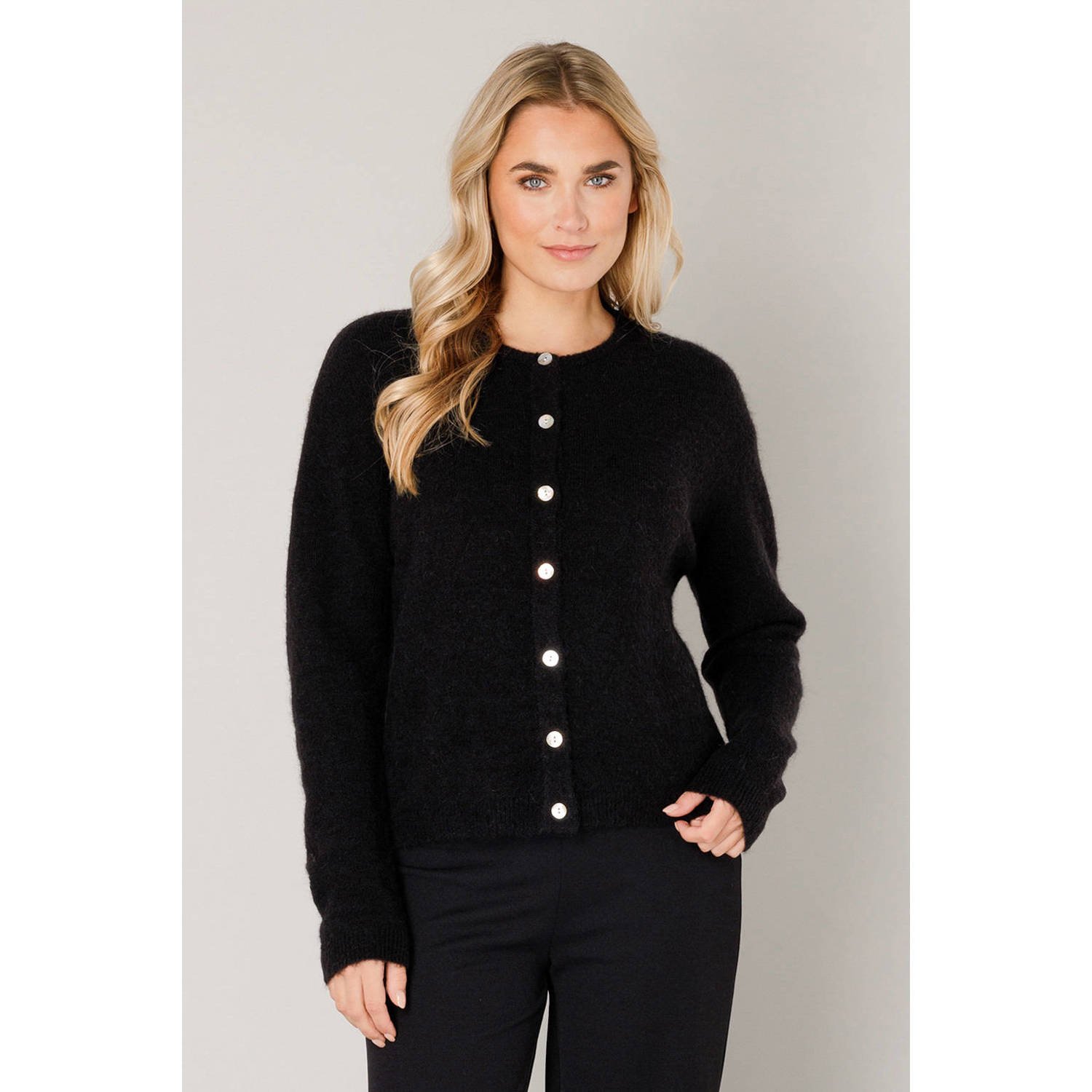 Base Level cardigan zwart fijn gebreid