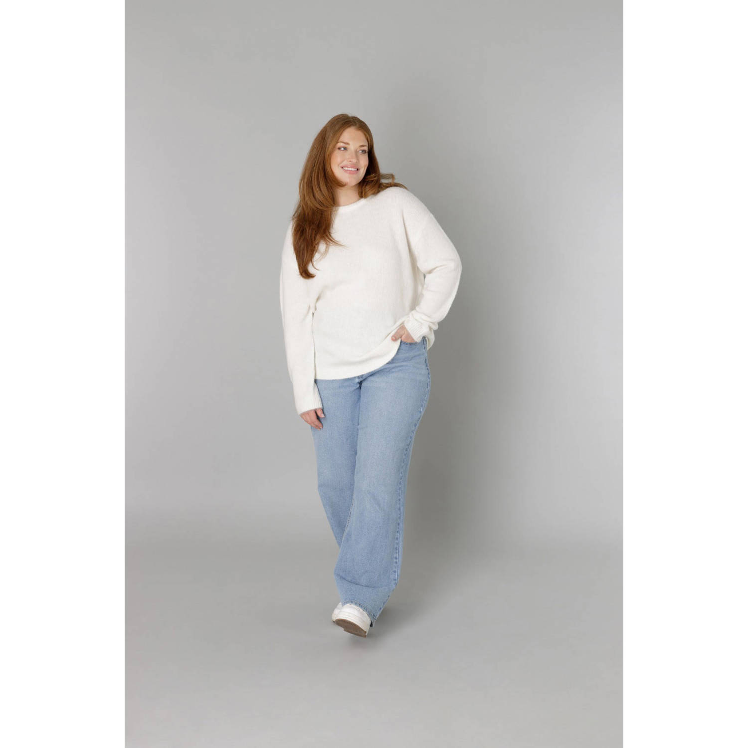 Base Level Curvy wollen gebreide trui ecru