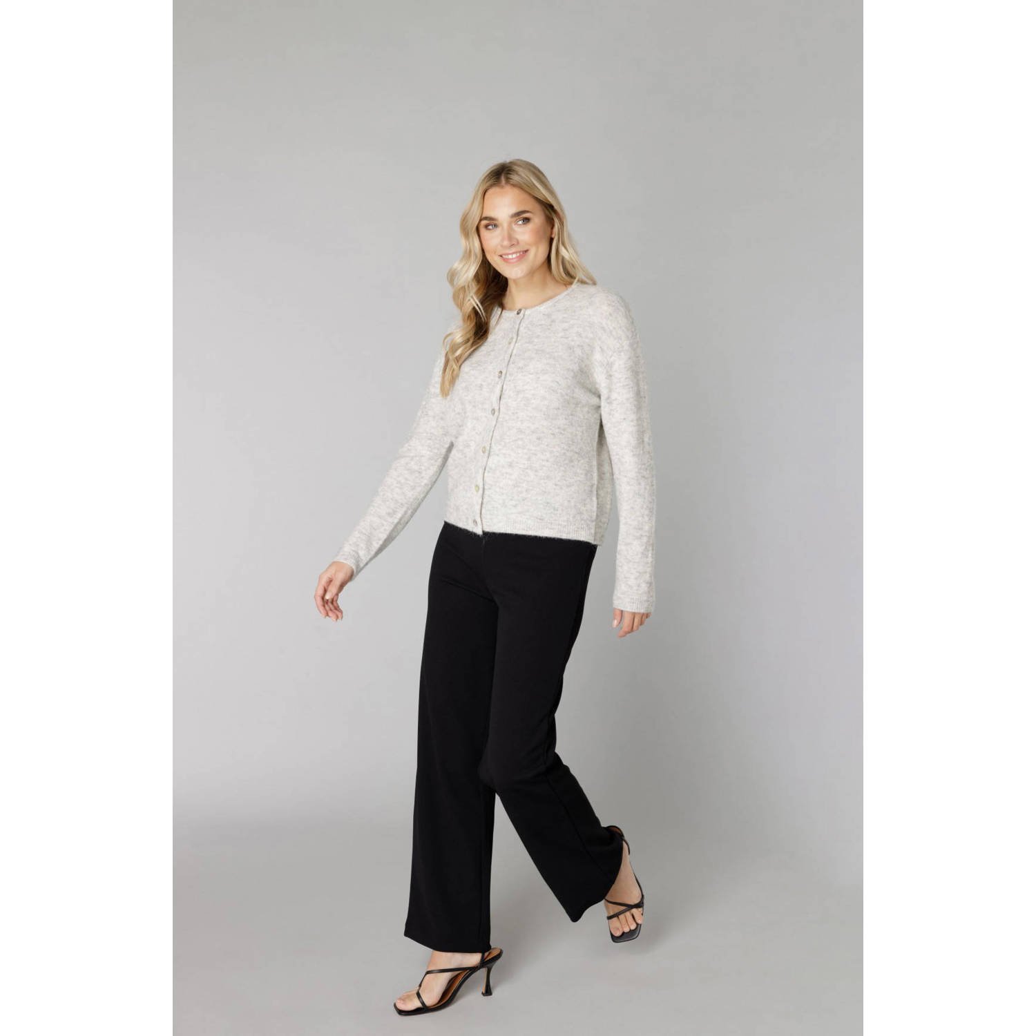 Base Level cardigan grijs melange fijn gebreid