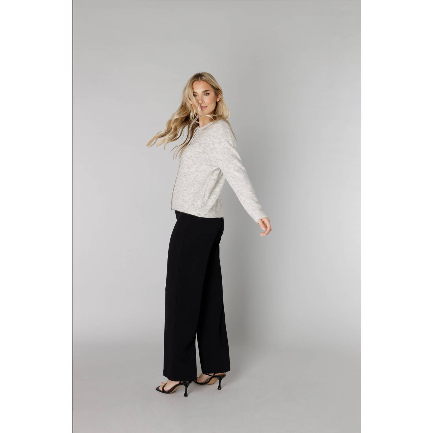 Base Level cardigan grijs melange fijn gebreid