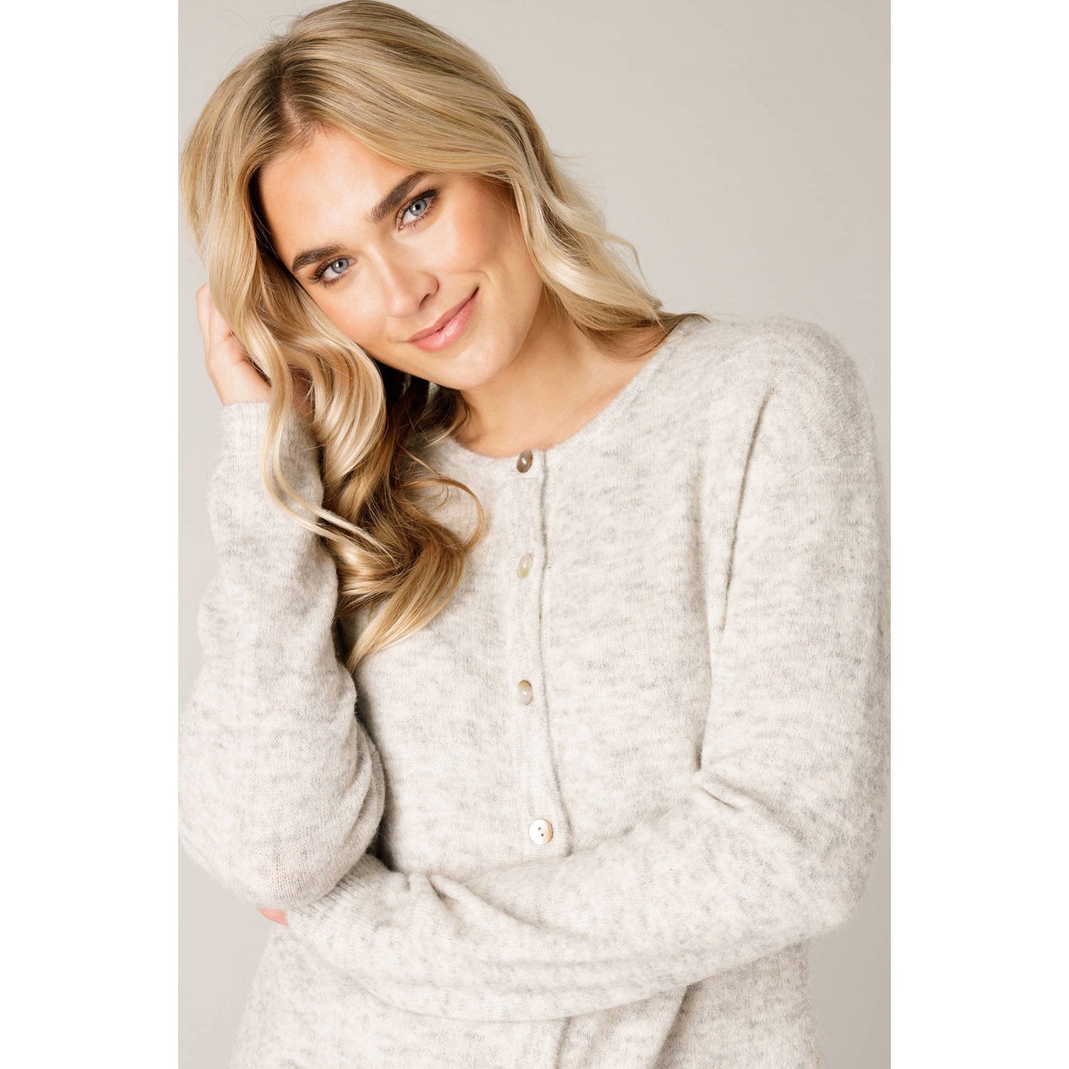 Base Level cardigan grijs melange fijn gebreid