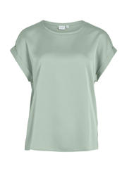 thumbnail: Groene dames VILA top van polyester met effen, korte mouwen, ronde hals en glimmend detail