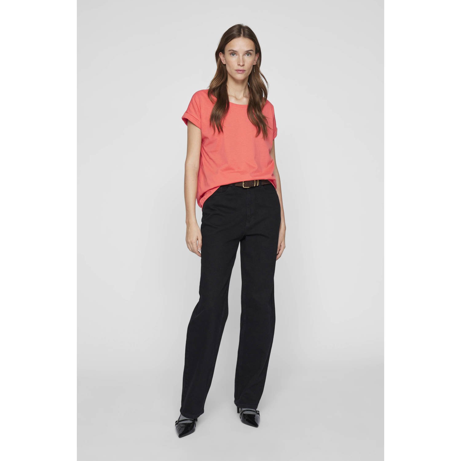 VILA T-shirt koraalrood