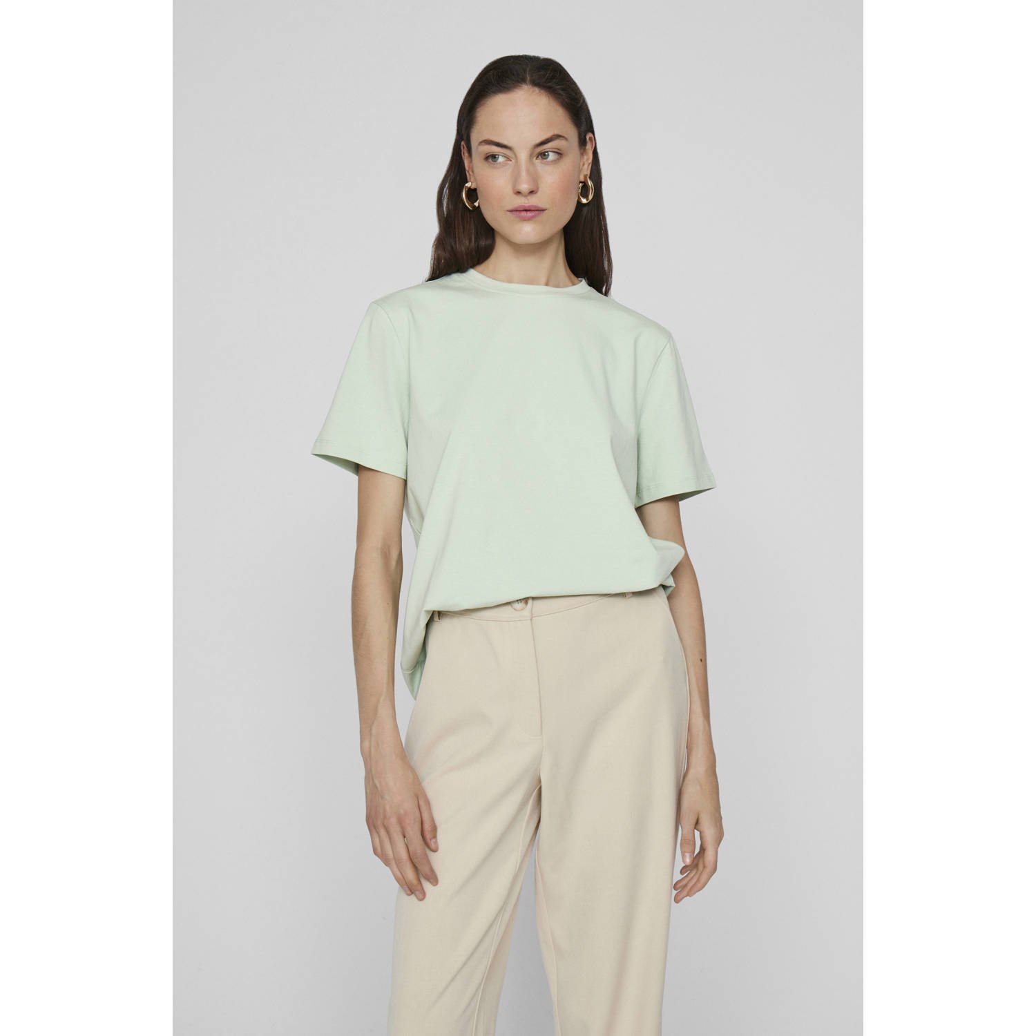 Vila T-shirt met geribde ronde hals model 'NORA'